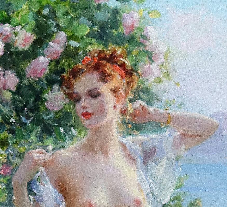 Eleganter Akt in einem Rosengarten 1 (Schwarz), Portrait Painting, von Konstantin Razumov 