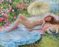 Elegant Nude Lying in a Rose Garden