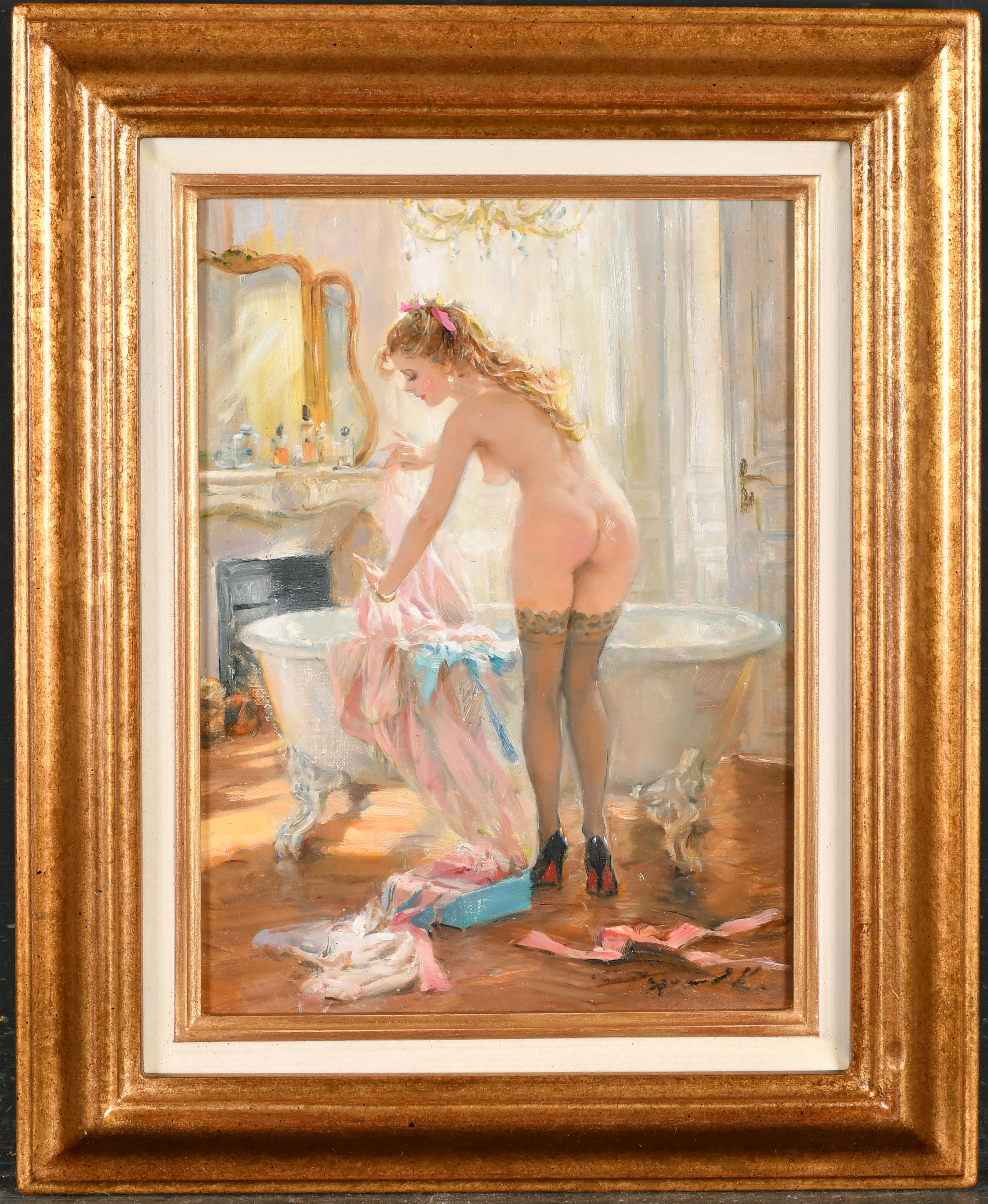 Elegant Semi-Nude Lady after the Bath - Painting by Konstantin Razumov 