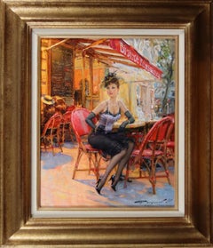 Elegant Young Lady at a Parisian Café