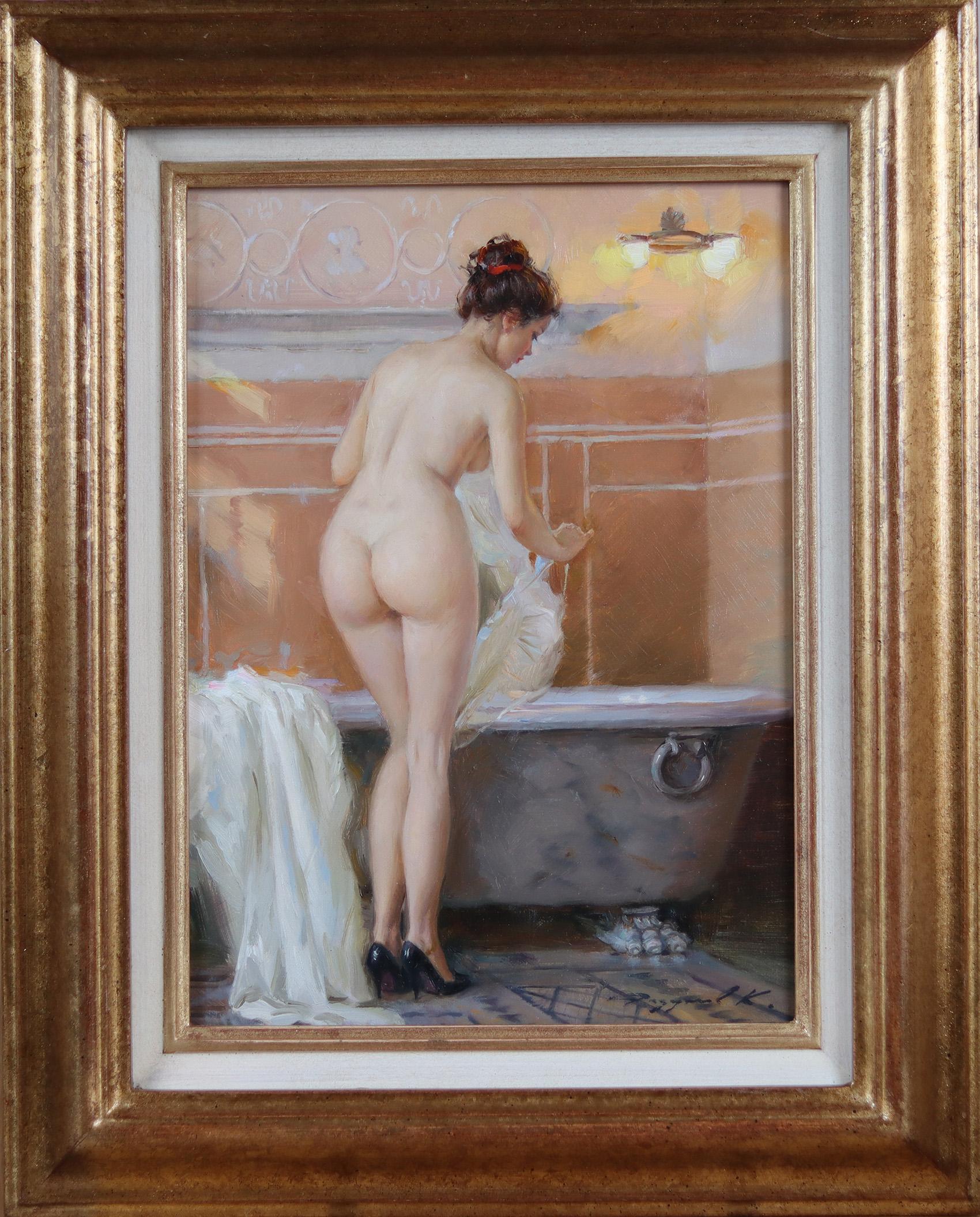 Nude Lady at the Bath - Painting by Konstantin Razumov 