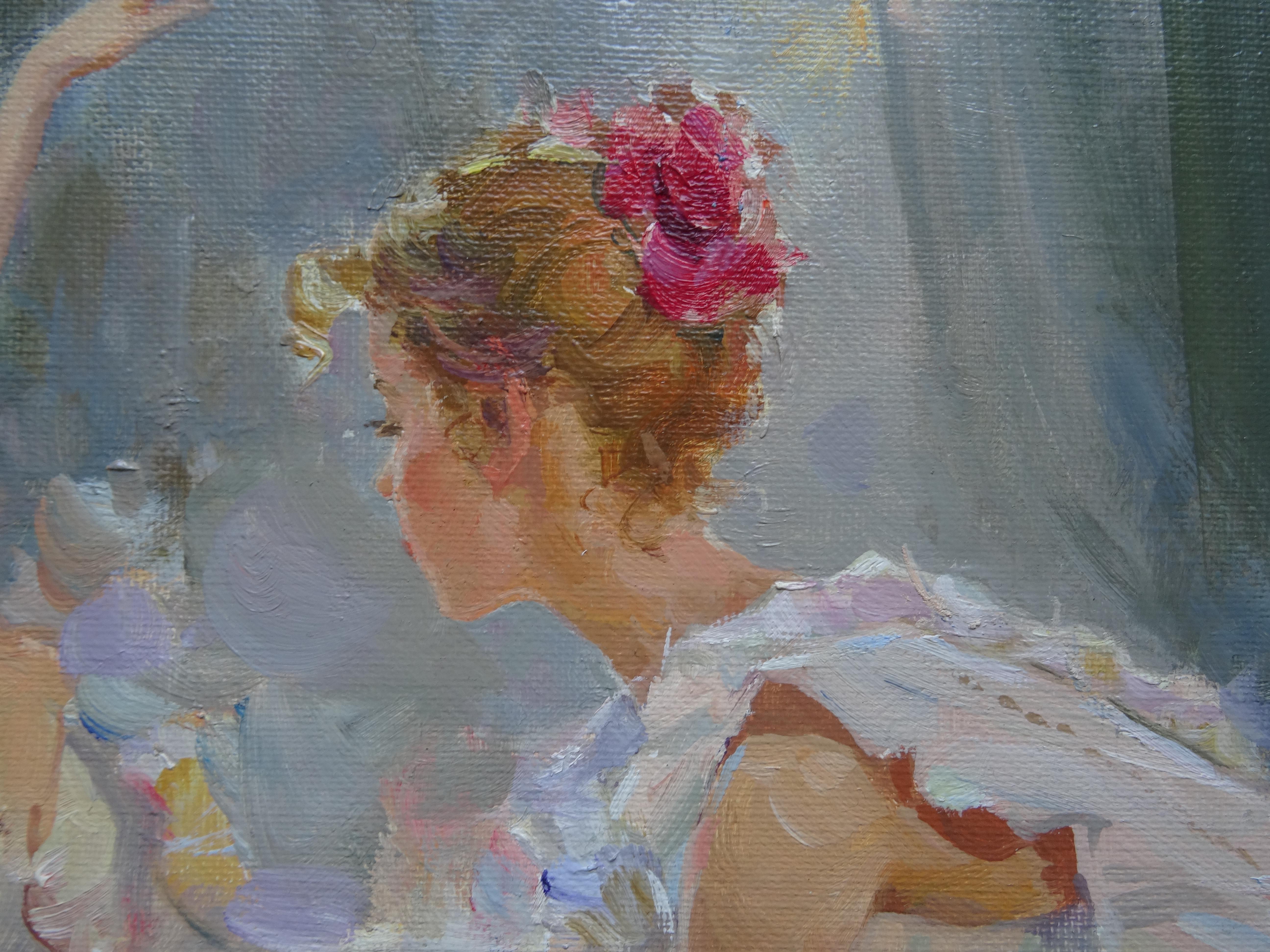 Behind the scenes. Oil on canvas, 50х61 сm - Impressionist Painting by  Konstantin Razumov 