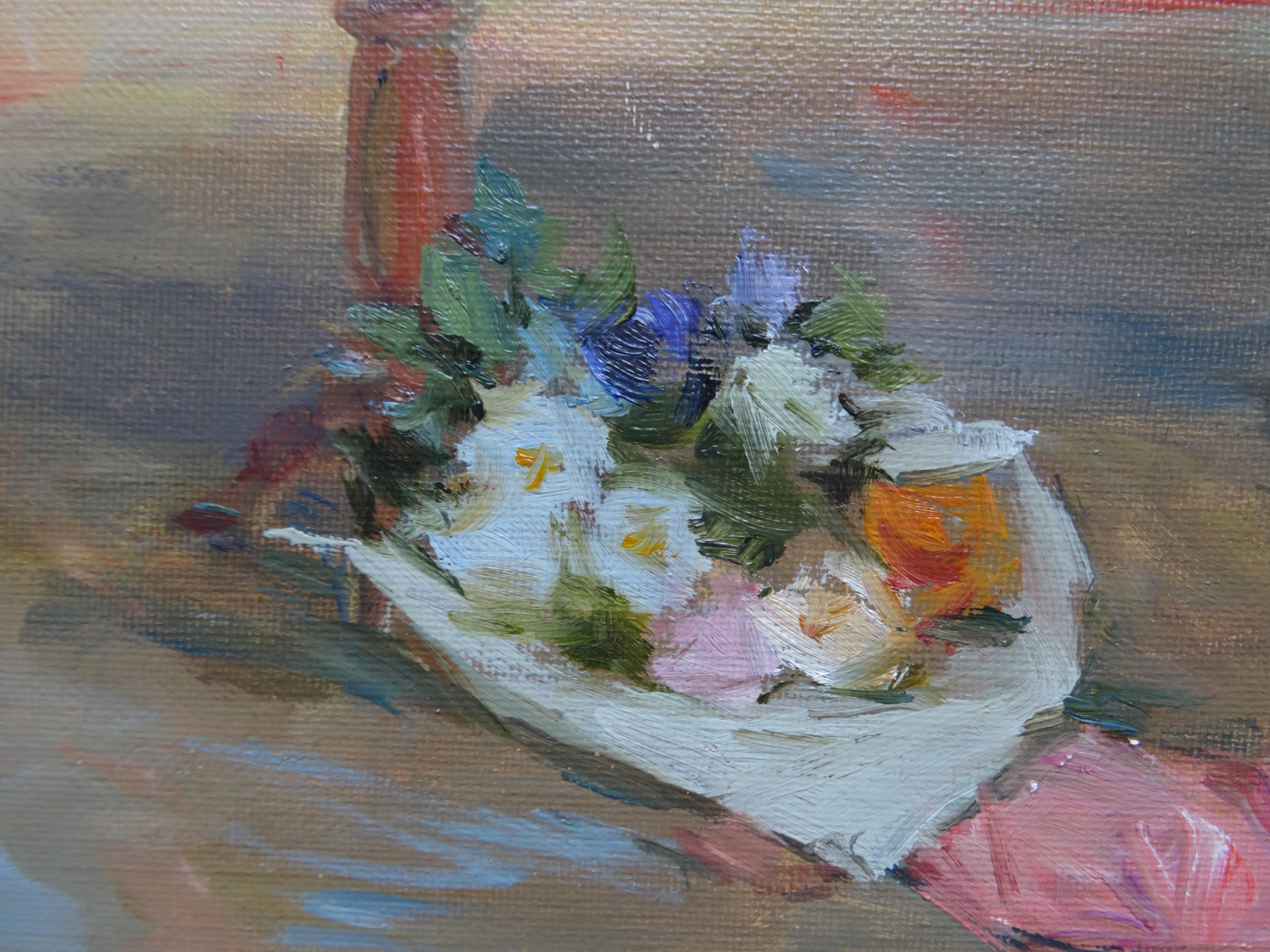 Behind the scenes. Oil on canvas, 50х61 сm - Gray Portrait Painting by  Konstantin Razumov 