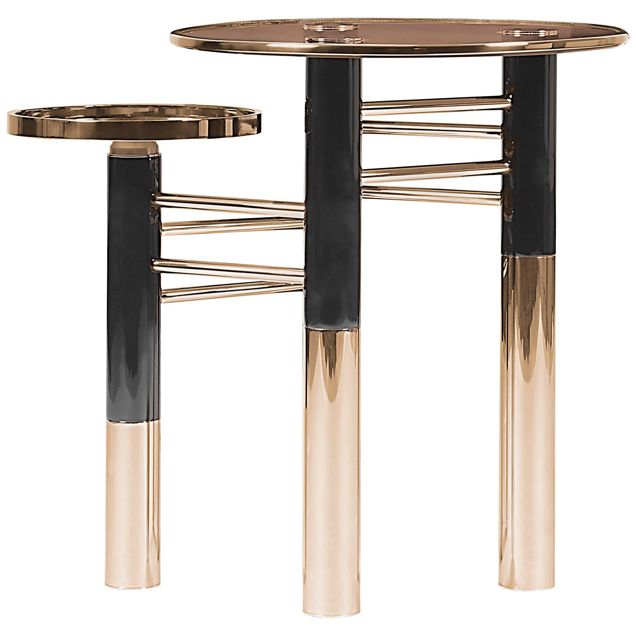 Konstantin Side Table in Brass and Smoked Glass For Sale