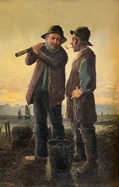 “Fishermen” by C. Stoitzner - Oil on Canvas - 37.5x58cm