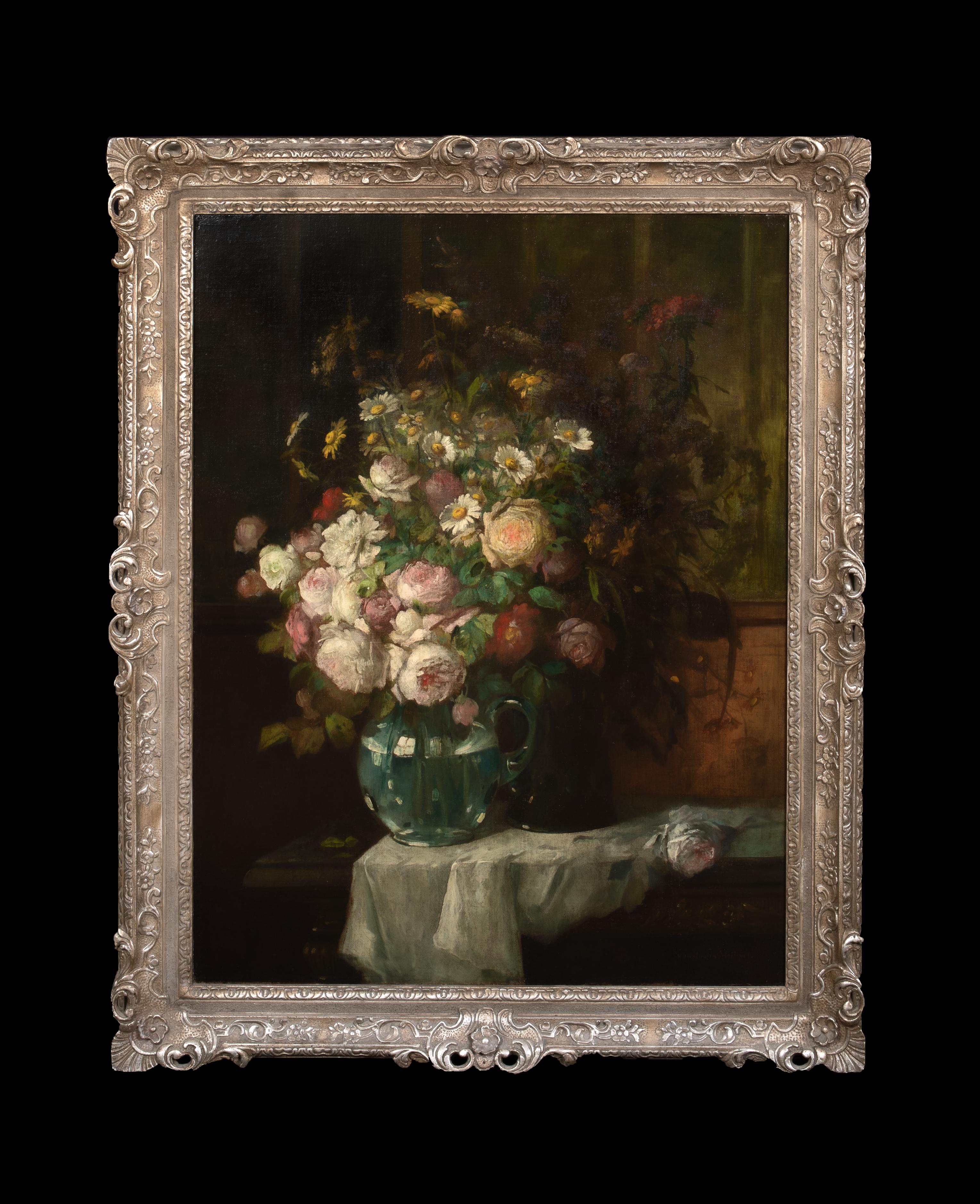 Still Life Of Flower In A Glass Vase, 19th Century

by KONSTANTIN STOITZNER (1863-1934)

Large 19th Century Austrian Impressionist Still Life of various summer flowers in a glass vase upon a mantle, oil on canvas by Konstantin Stoitzner. Leading