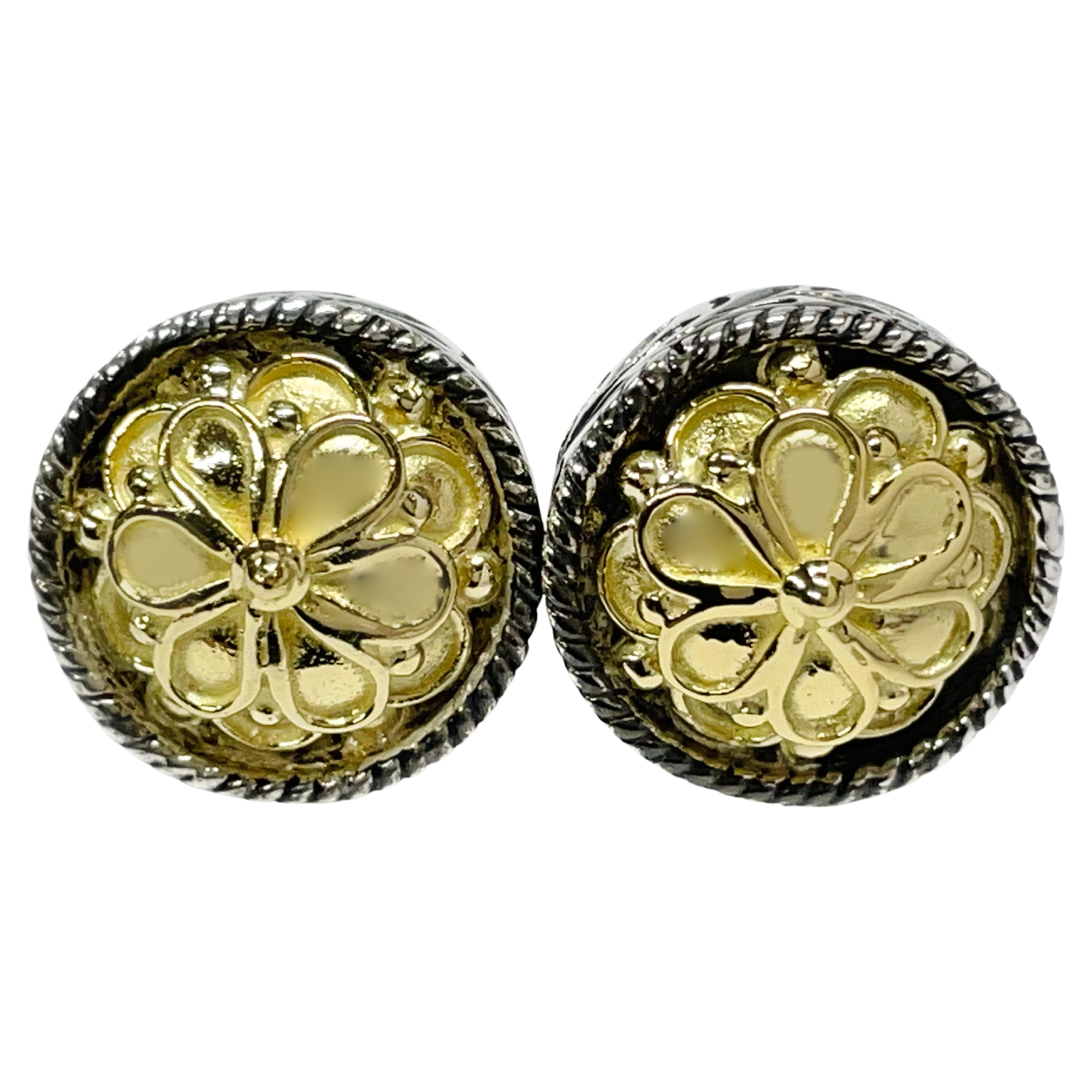 Konstantino 18 Karat Yellow Gold & Silver Stud Earrings For Sale