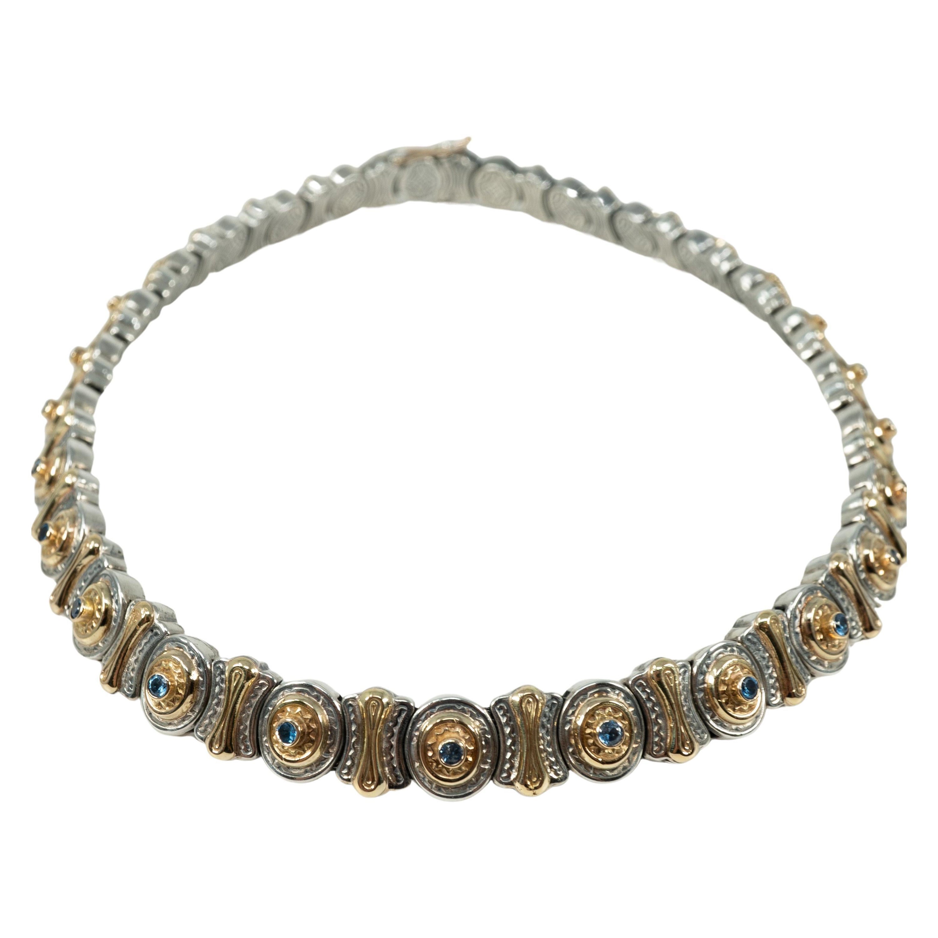 Konstantino Collar de Oro Amarillo de 18 Kilates y Plata de Ley con Piedras Azules