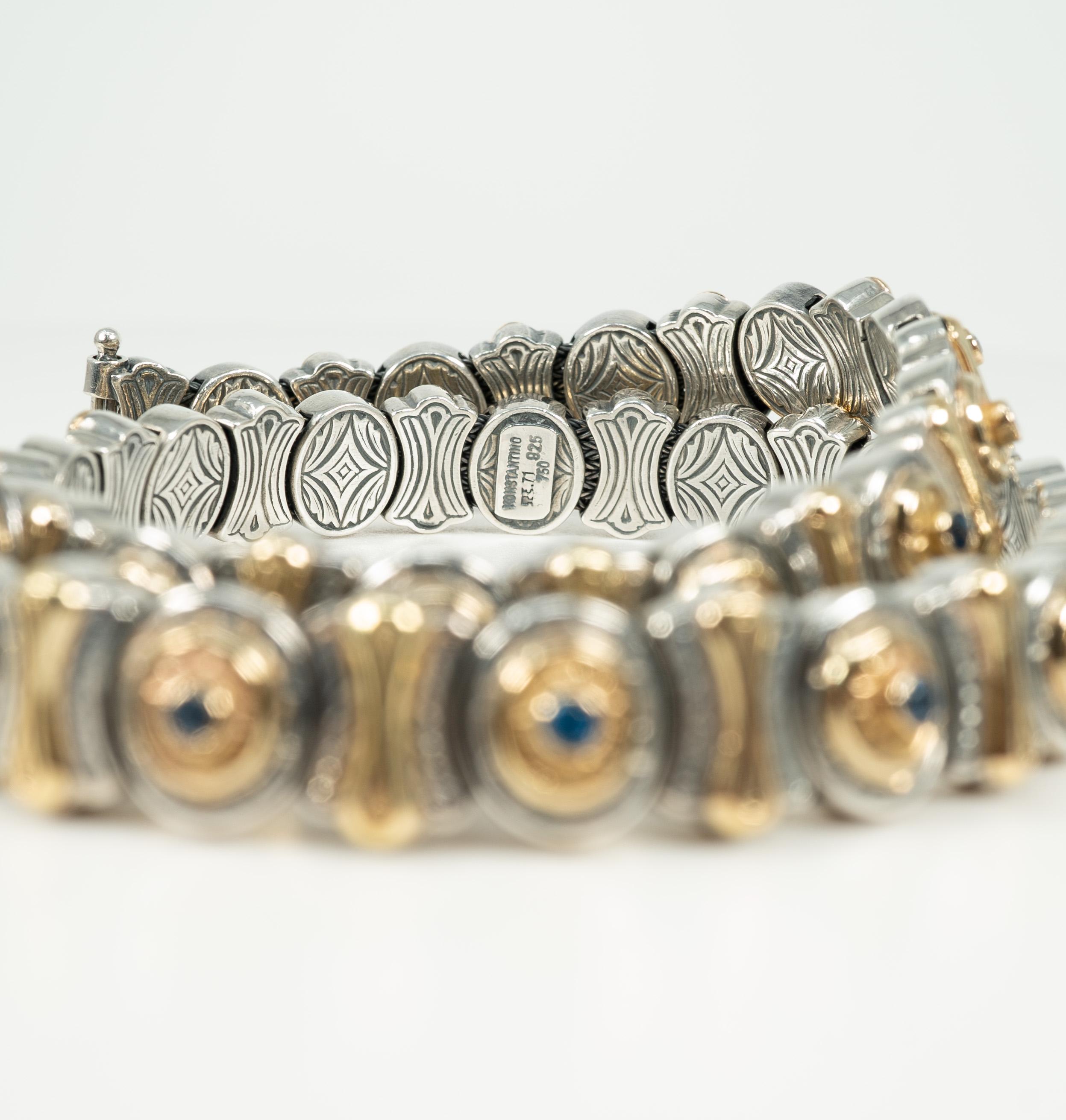 Women's or Men's Konstantino 18 Karat Yellow Gold Sterling Silver Blue Stone Necklace
