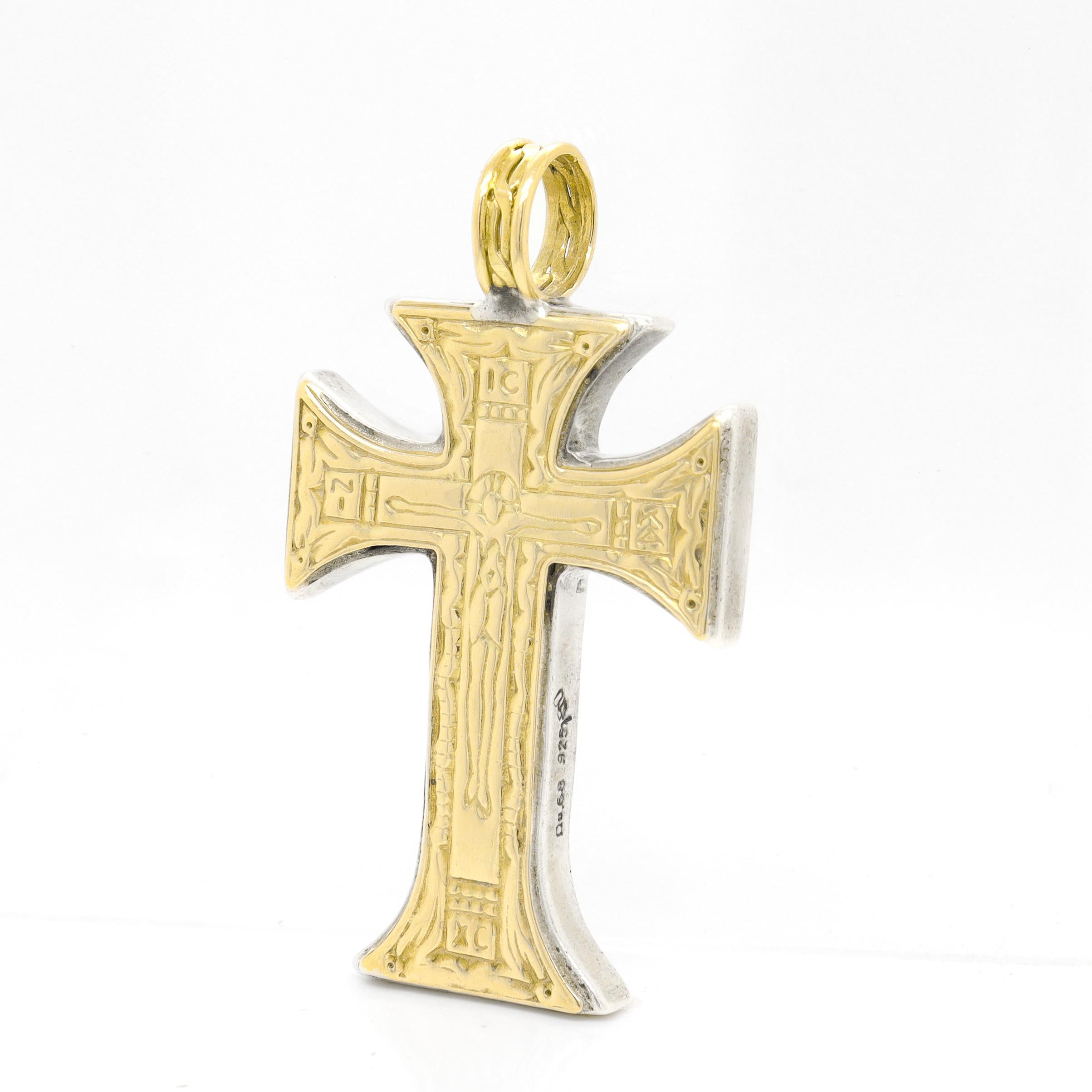 Croix pendante de style orthodoxe byzantin en argent sterling et 18 carats Bon état - En vente à Philadelphia, PA