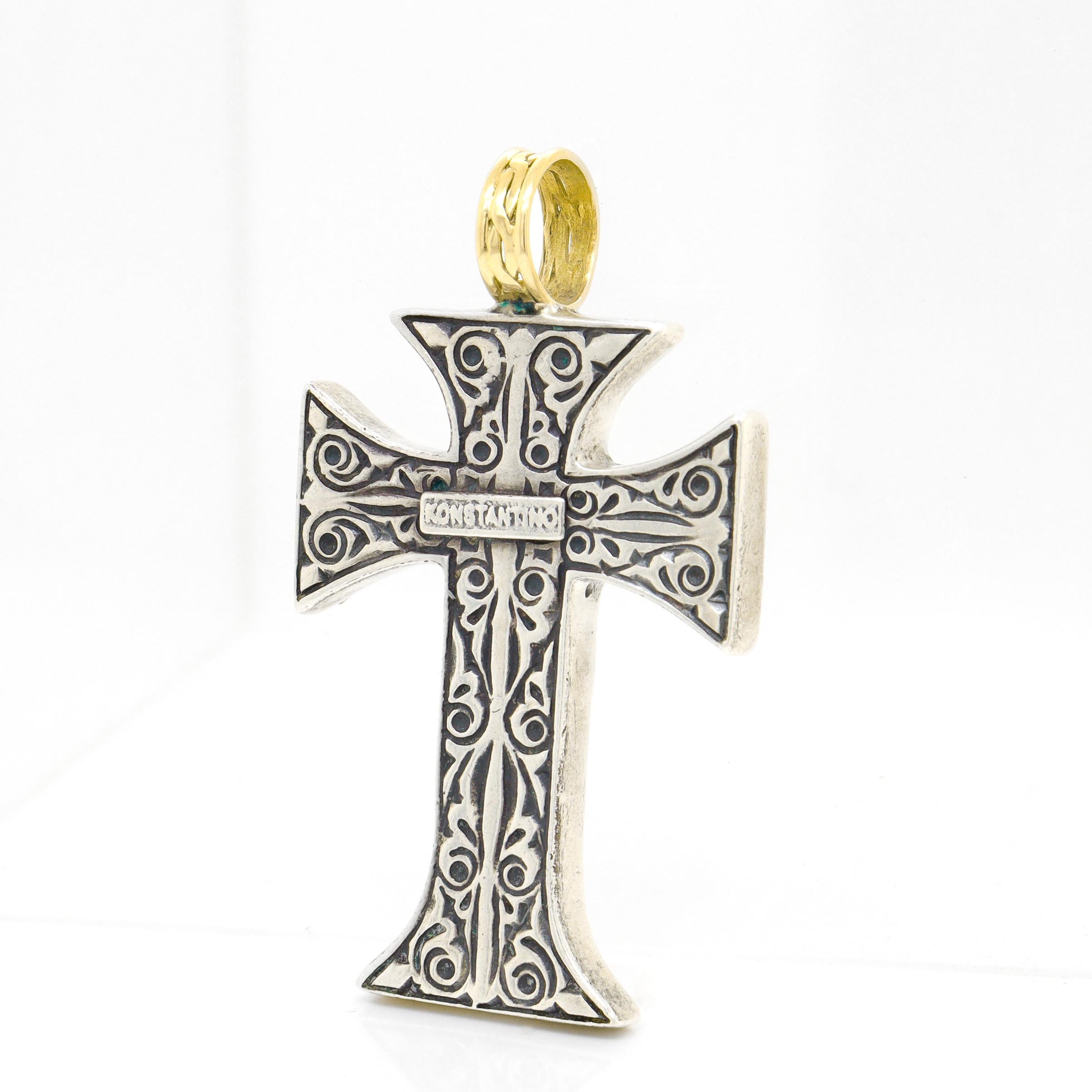 Croix pendante de style orthodoxe byzantin en argent sterling et 18 carats Unisexe en vente