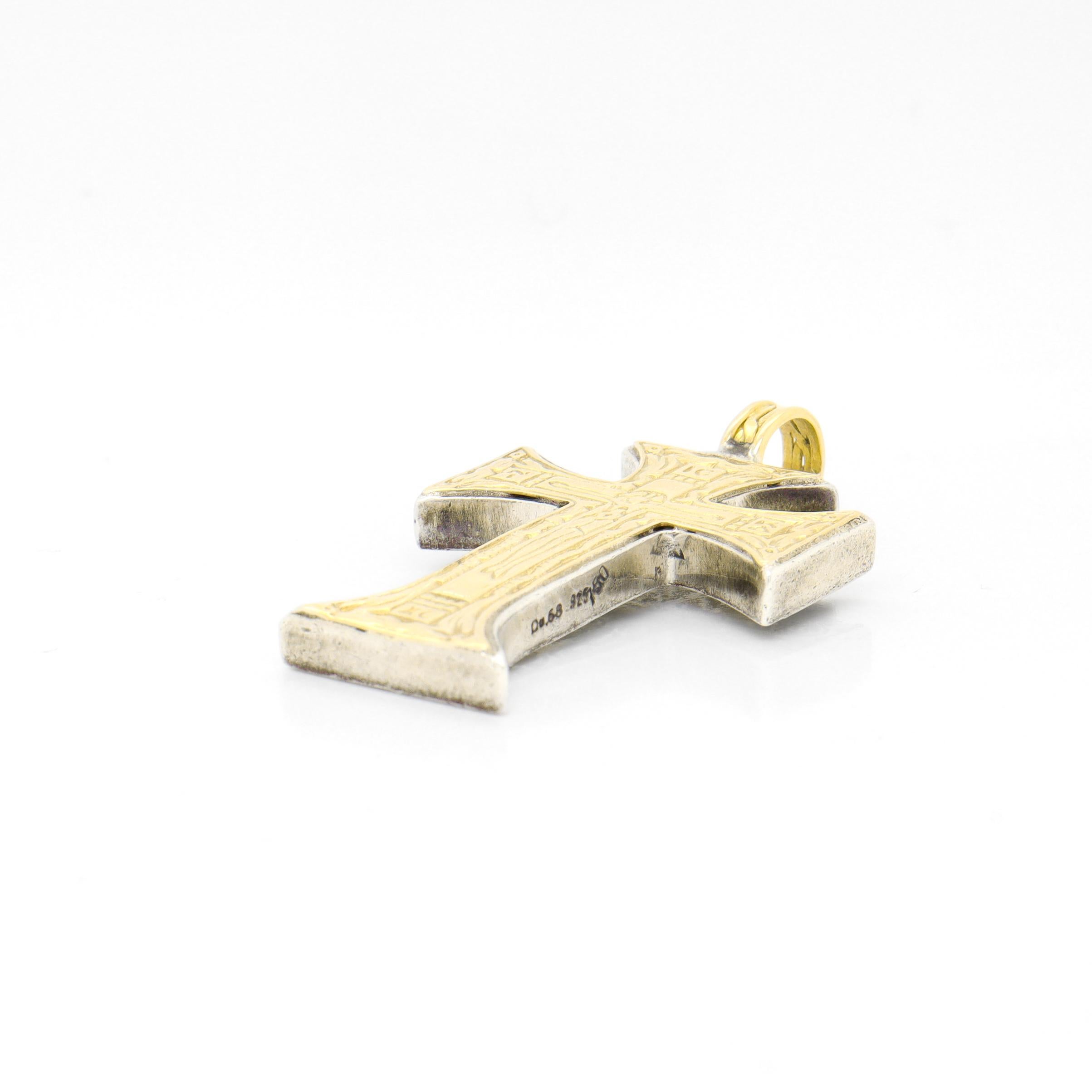 Croix pendante de style orthodoxe byzantin en argent sterling et 18 carats en vente 4
