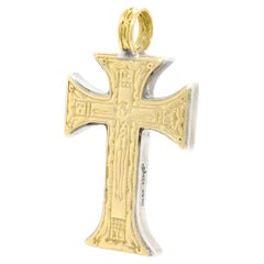 Croix pendante de style orthodoxe byzantin en argent sterling et 18 carats
