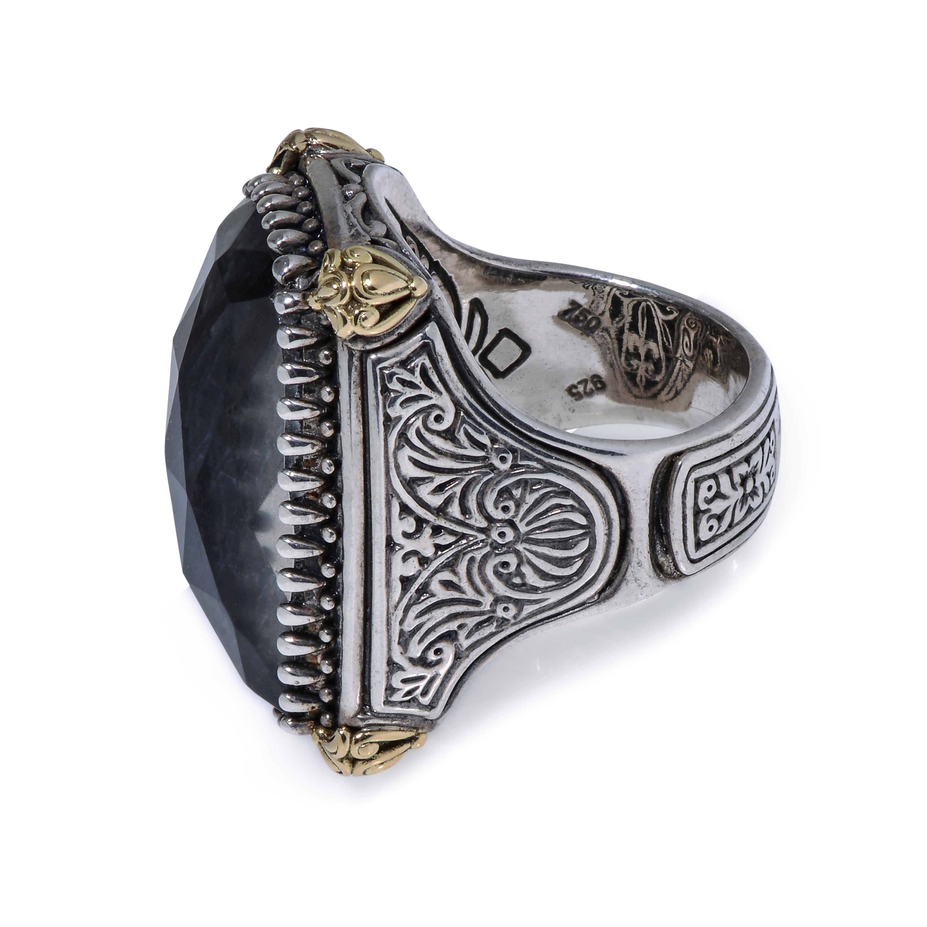 Contemporary Konstantino 18K Gold and Sterling Silver & Spectrolite Doublet Ring sz 7 For Sale