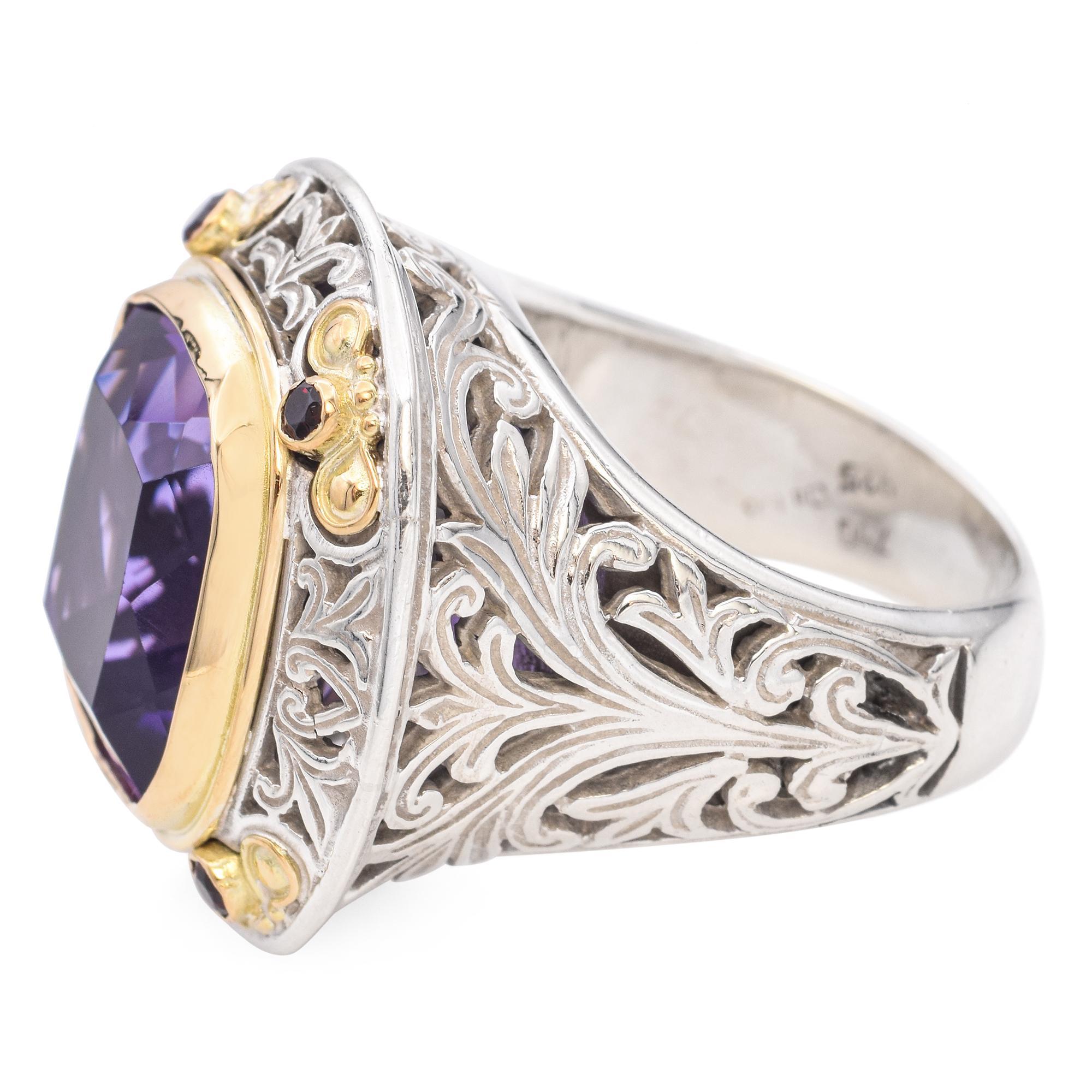 Konstantino Bague cocktail en or jaune 18 carats et argent sterling avec améthyste 11 carats Pour femmes en vente