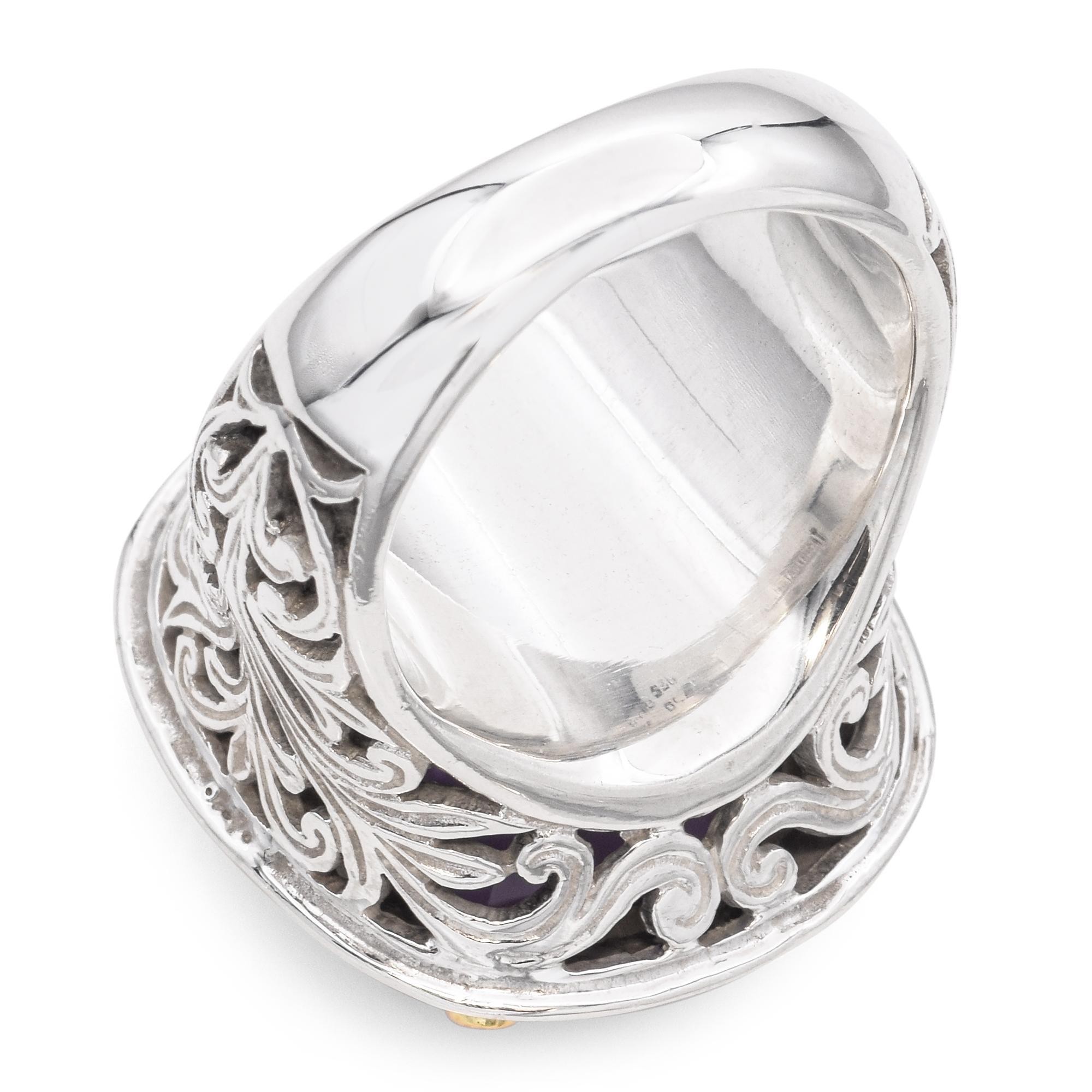 Konstantino Bague cocktail en or jaune 18 carats et argent sterling avec améthyste 11 carats en vente 1