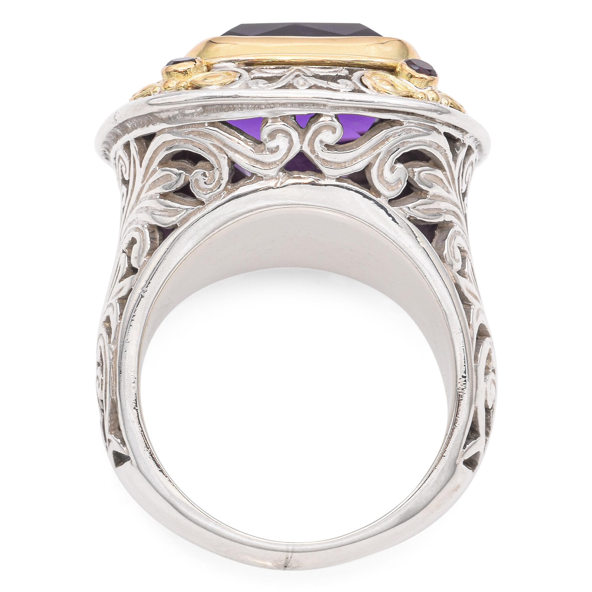 Konstantino Bague cocktail en or jaune 18 carats et argent sterling avec améthyste 11 carats en vente 2