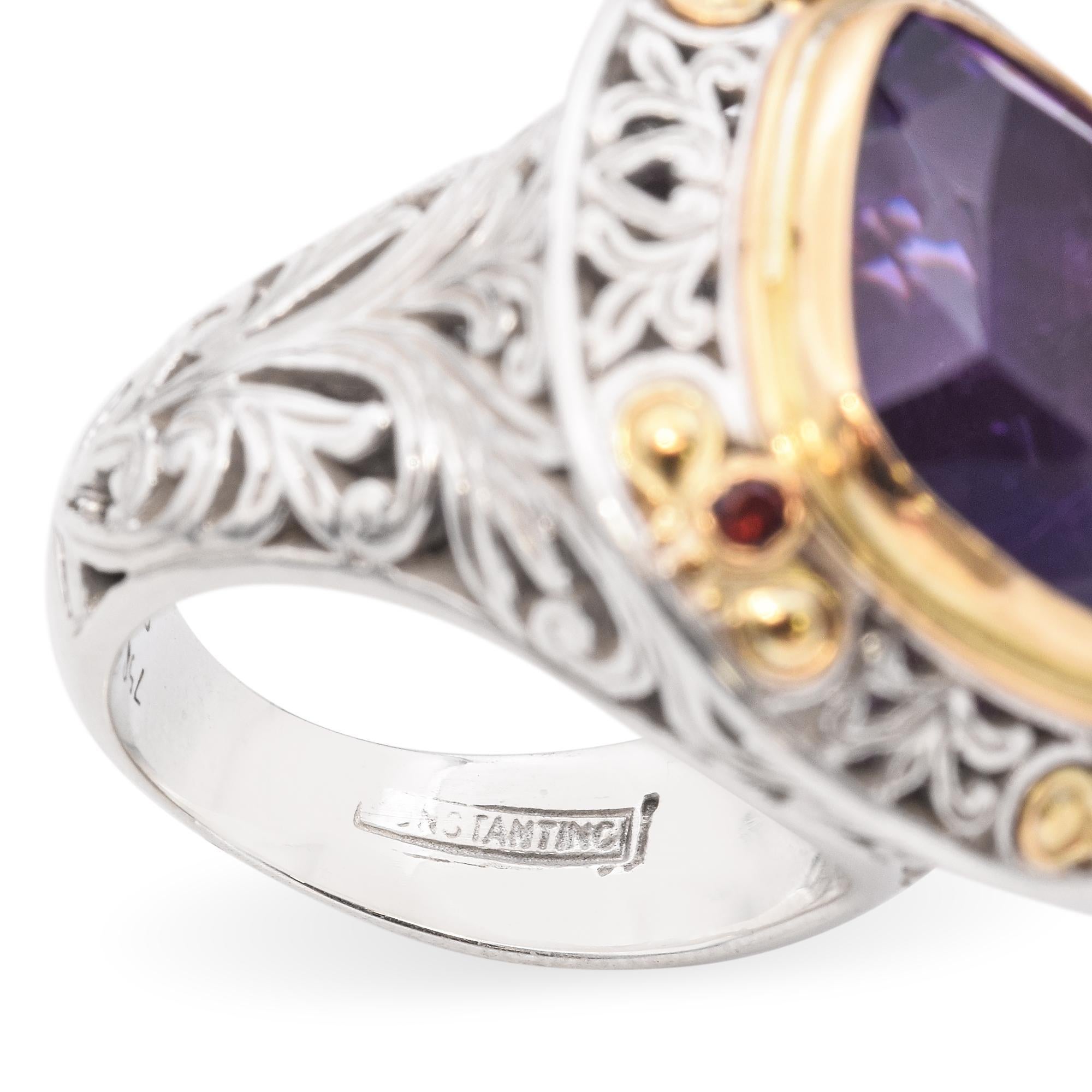 Konstantino Bague cocktail en or jaune 18 carats et argent sterling avec améthyste 11 carats en vente 4