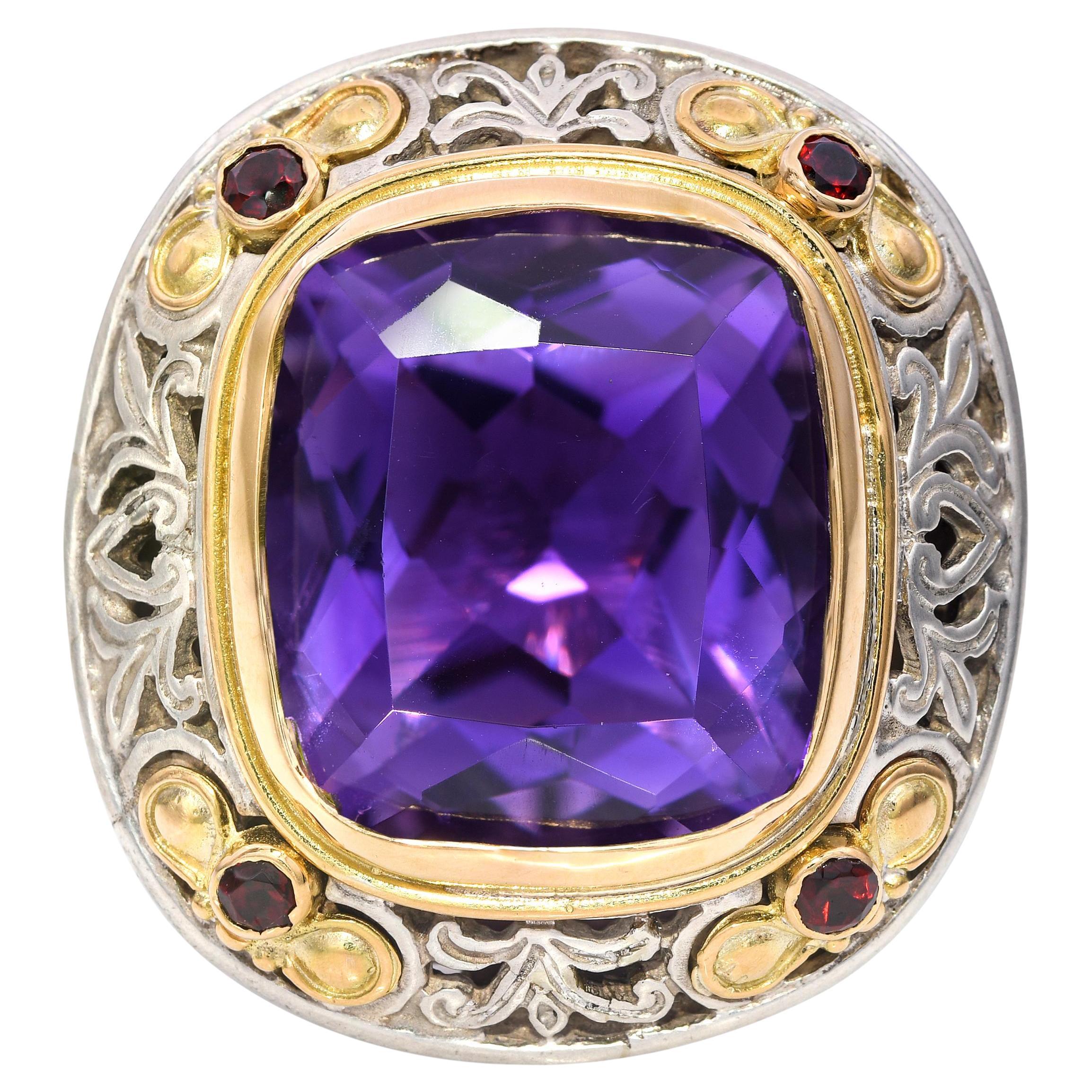 Konstantino Cocktailring aus 18 Karat Gelbgold und Sterlingsilber mit 11 Karat Amethyst