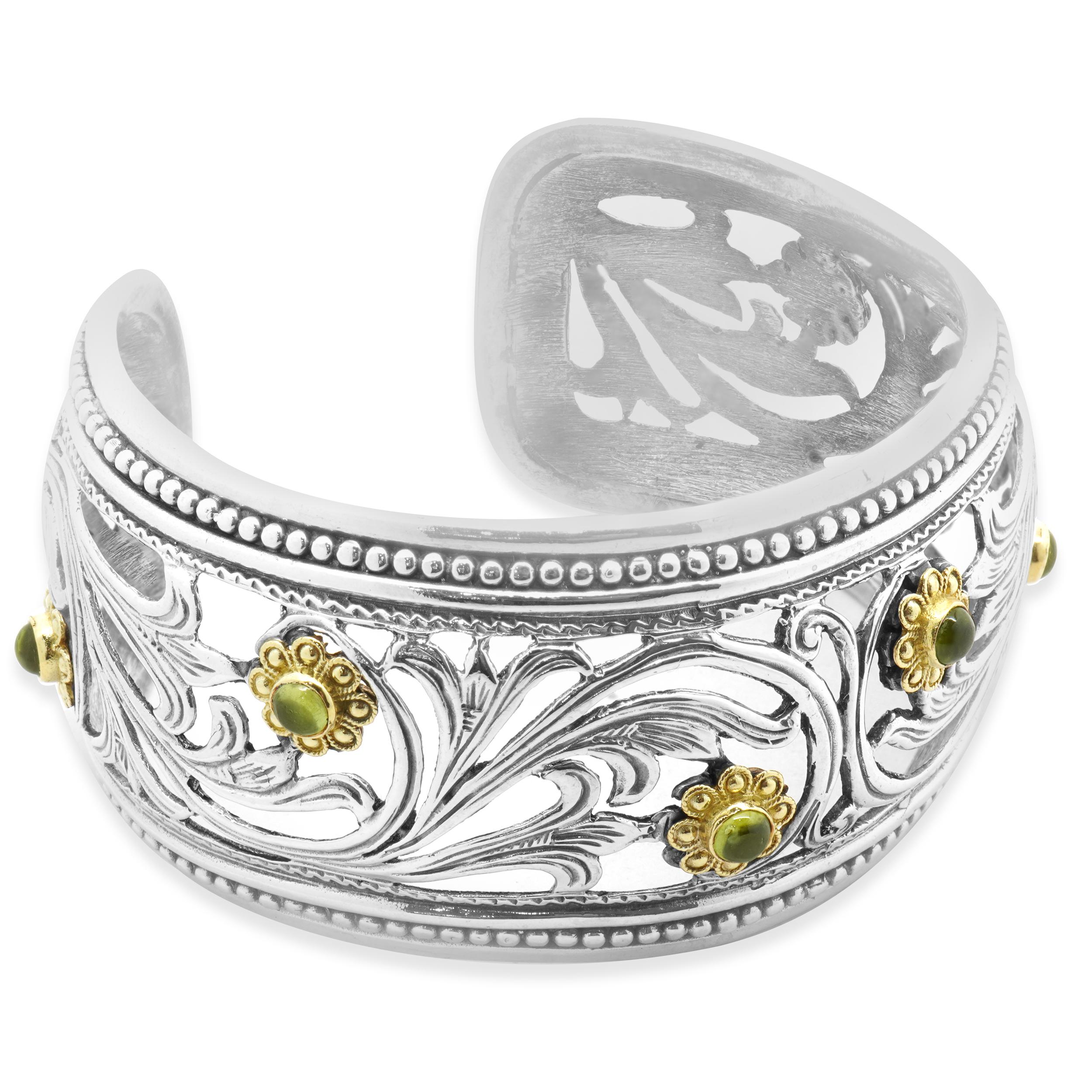 Cabochon Konstantino 18k Yellow Gold and Sterling Silver Peridot Cuff Bracelet in vendita