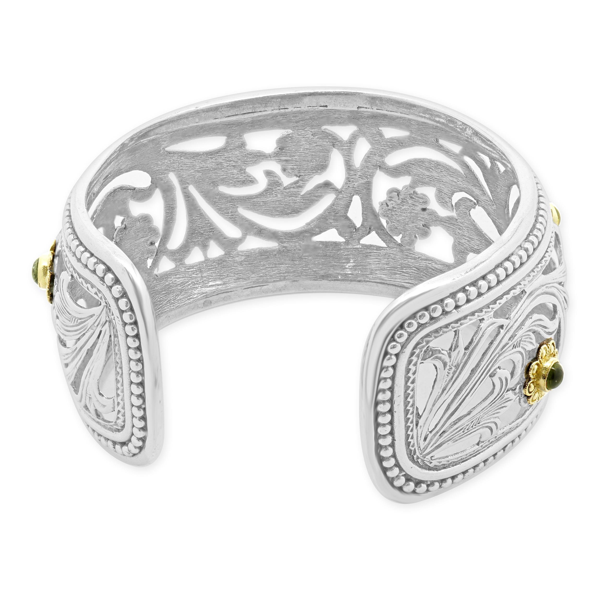 Konstantino 18k Yellow Gold and Sterling Silver Peridot Cuff Bracelet In condizioni ottime in vendita a Scottsdale, AZ