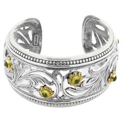 Konstantino 18k Yellow Gold and Sterling Silver Peridot Cuff Bracelet