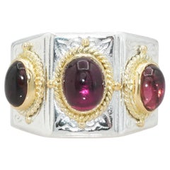 Konstantino 18k Yellow Gold and Sterling Silver Rhodolite Garnet Cabochon Ring