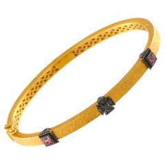 Konstantino 18K Yellow Gold Black Diamond and Tourmaline Bangle Bracelet