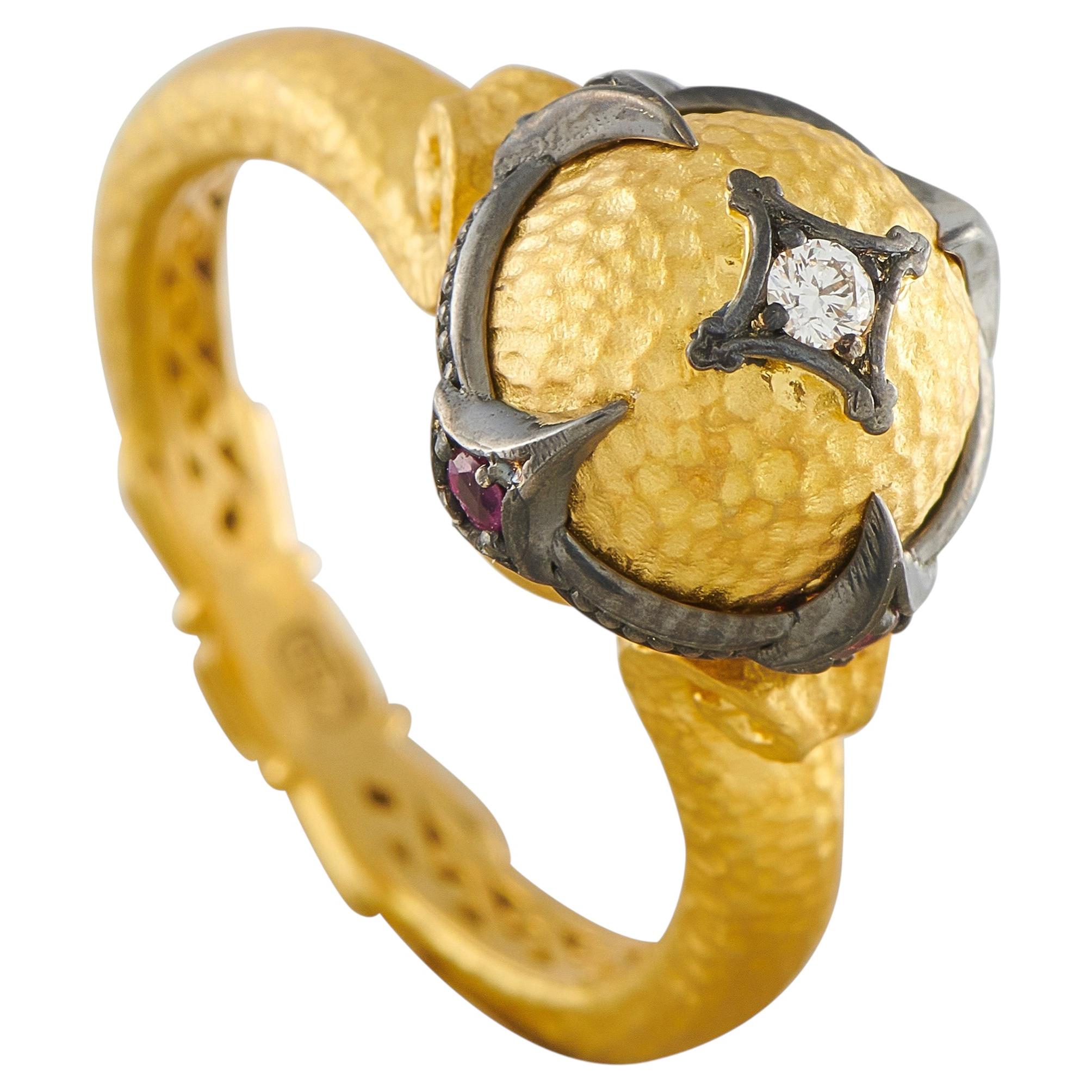 Pre-owned Konstantino 18k Yellow Gold Diamond And Ruby Ring Ks05-050426