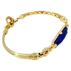 Konstantino 18k Yellow Gold Lapis Lazuli & Sapphire Engraved Toggle Bracelet
