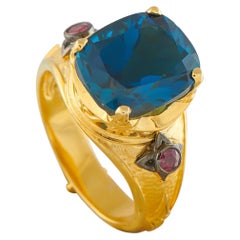 Konstantino 18K Yellow Gold London Blue Topaz and Ruby Ring KS03-050426