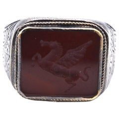 Konstantino 22 Karat Yellow Gold and Sterling Carved Carnelian Pegasus Ring