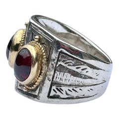 Anello Konstantino con 3 pietre, 22 carati, argento sterling, con fascia a forma di sigaro e granato cabochon