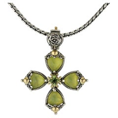 KONSTANTINO 925 Silver & 18K Gold Gen K 2 Yellow Agate Cross Pendant Necklace