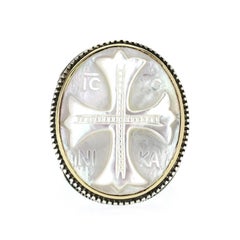 KONSTANTINO 925 Silver 18K Gold Kleos Mother of Pearl MOP Cross Ring Size 7.5