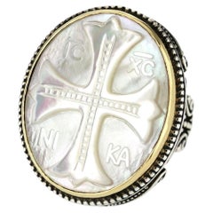 KONSTANTINO 925 Silver 18K Gold Kleos Mother of Pearl MOP Cross Ring Size 7.5