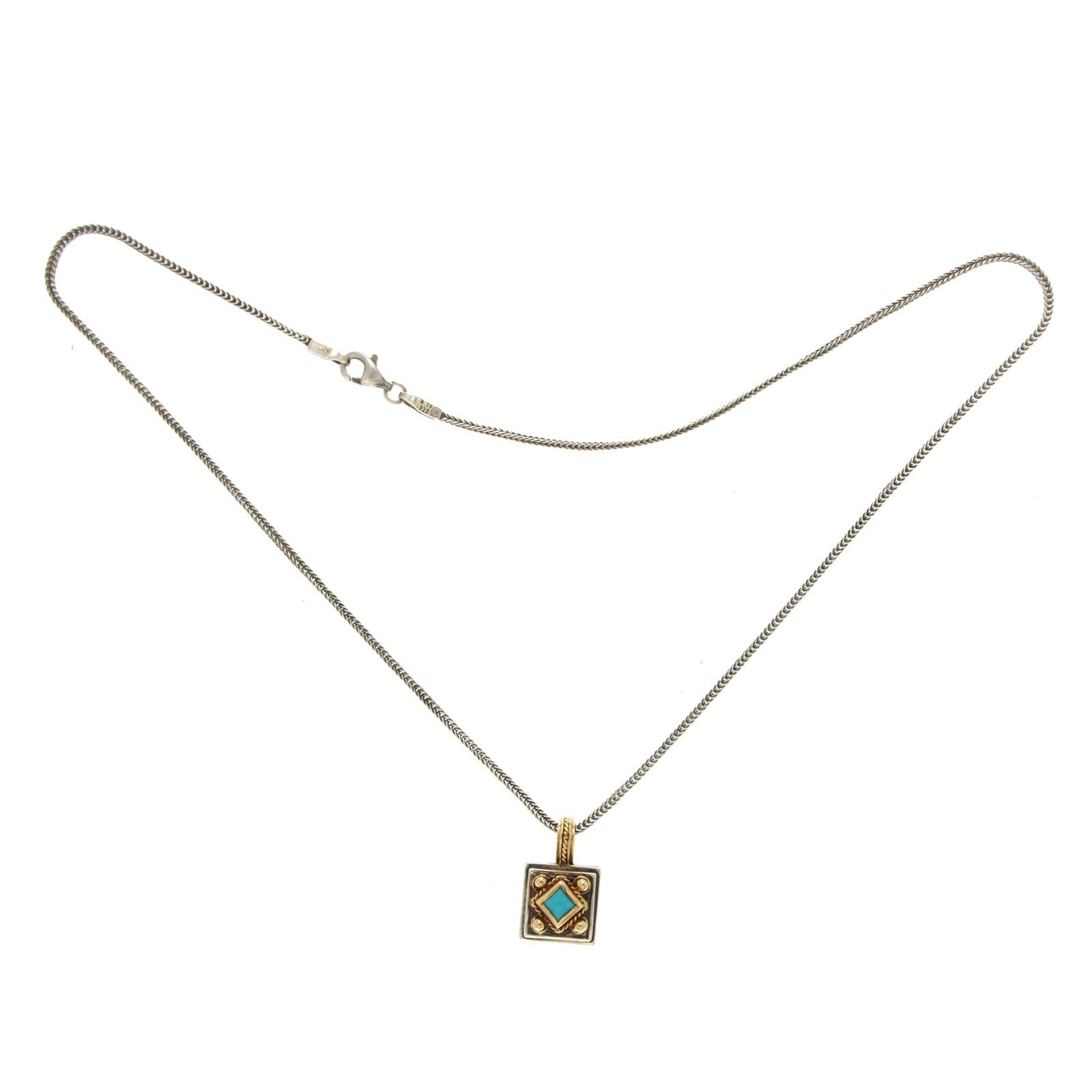 Konstantino 925 Silver and 18 Karat Gold Turquoise Pendant Necklace In Excellent Condition In Los Angeles, CA