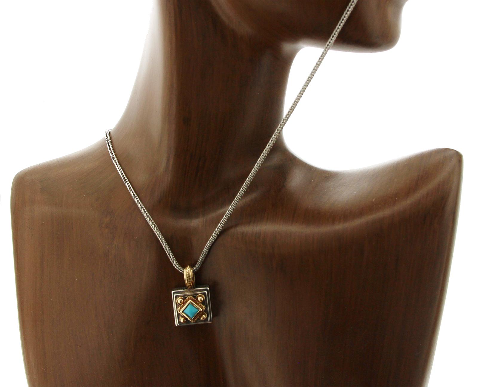 Women's or Men's Konstantino 925 Silver and 18 Karat Gold Turquoise Pendant Necklace