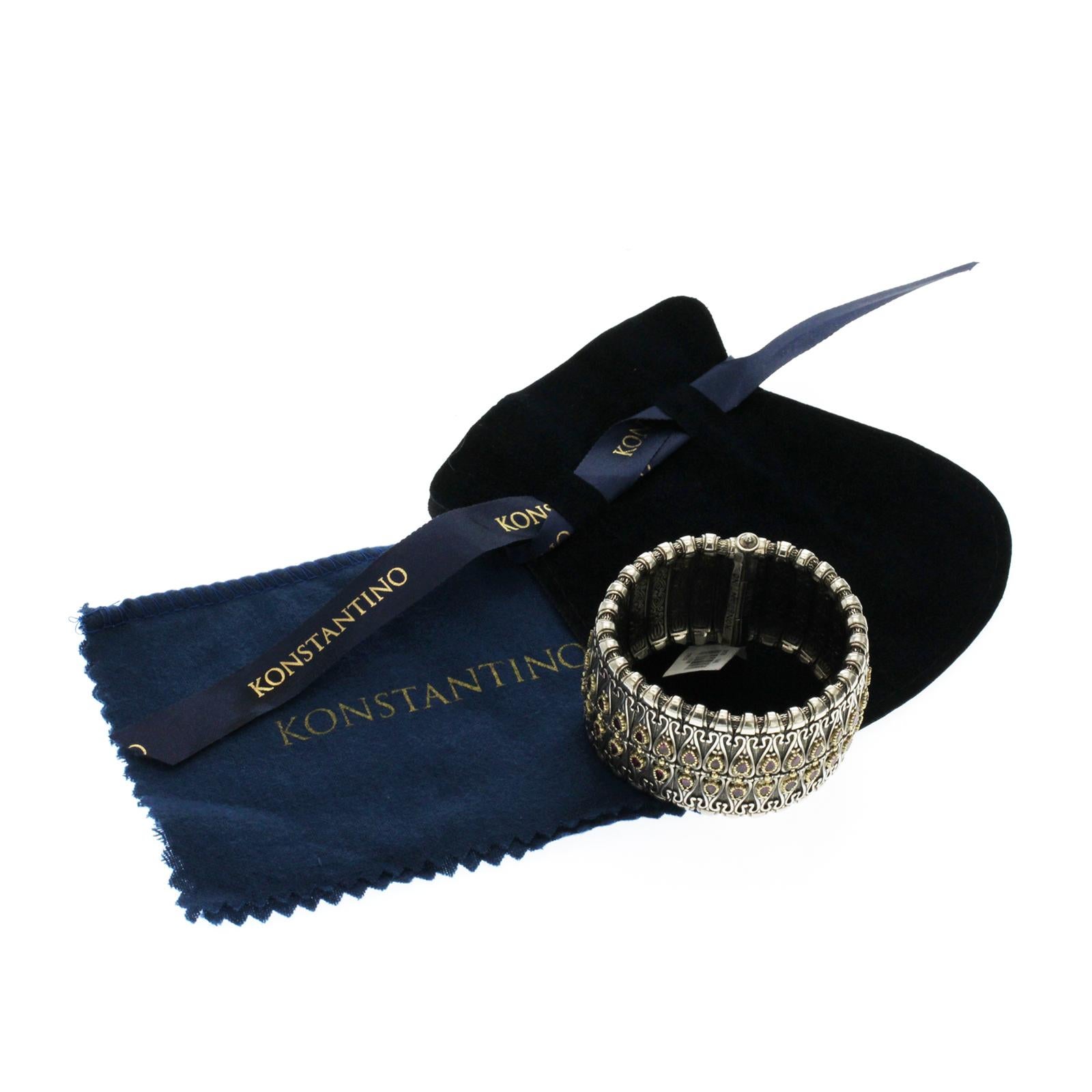 Konstantino 925 Sterlingsilber & 18K Gold 15,50 Karat Rhodolith-Armband für Damen oder Herren im Angebot