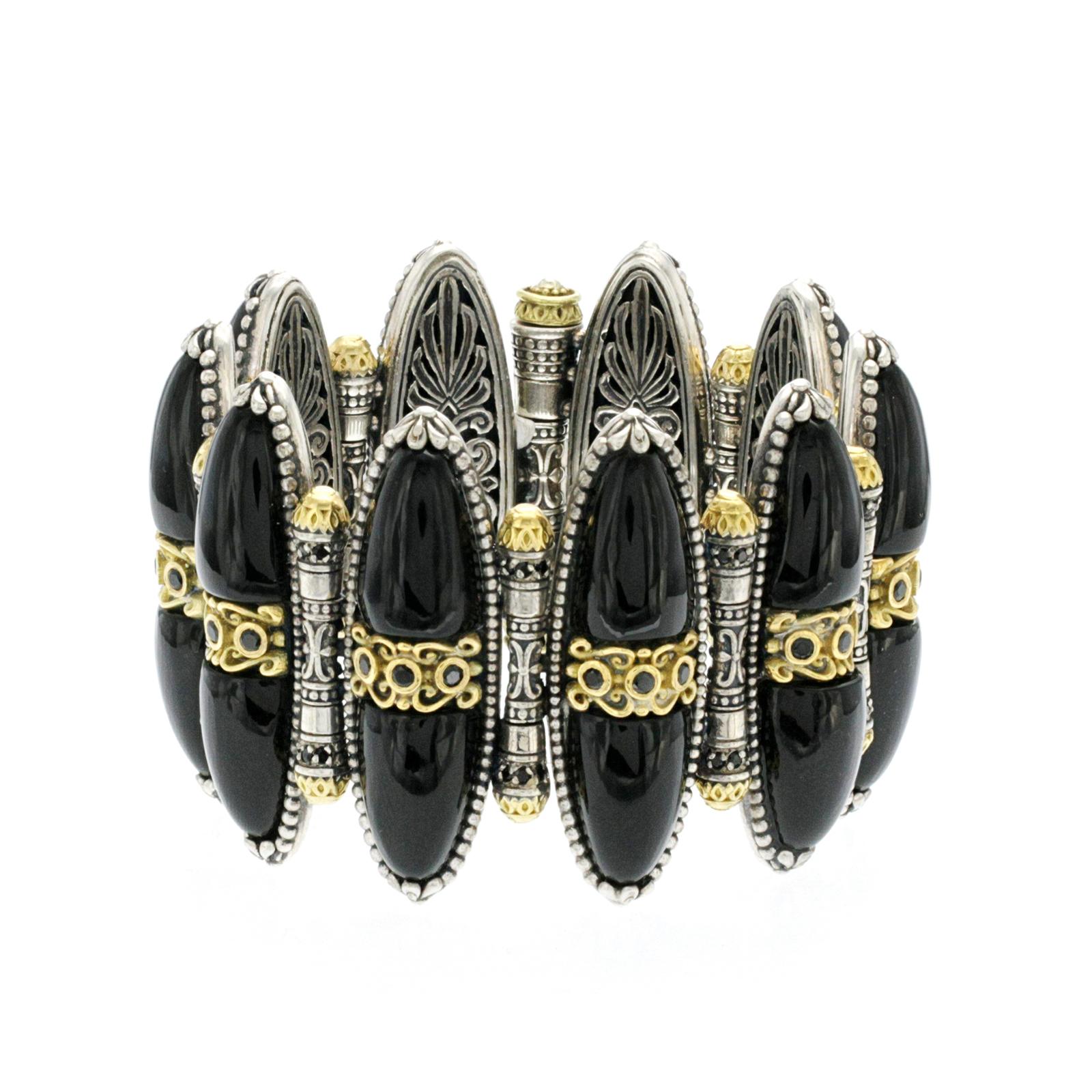 Konstantino 925 Sterling Silver & 18K Gold Black Onyx Spinel Bracelet For Sale 1