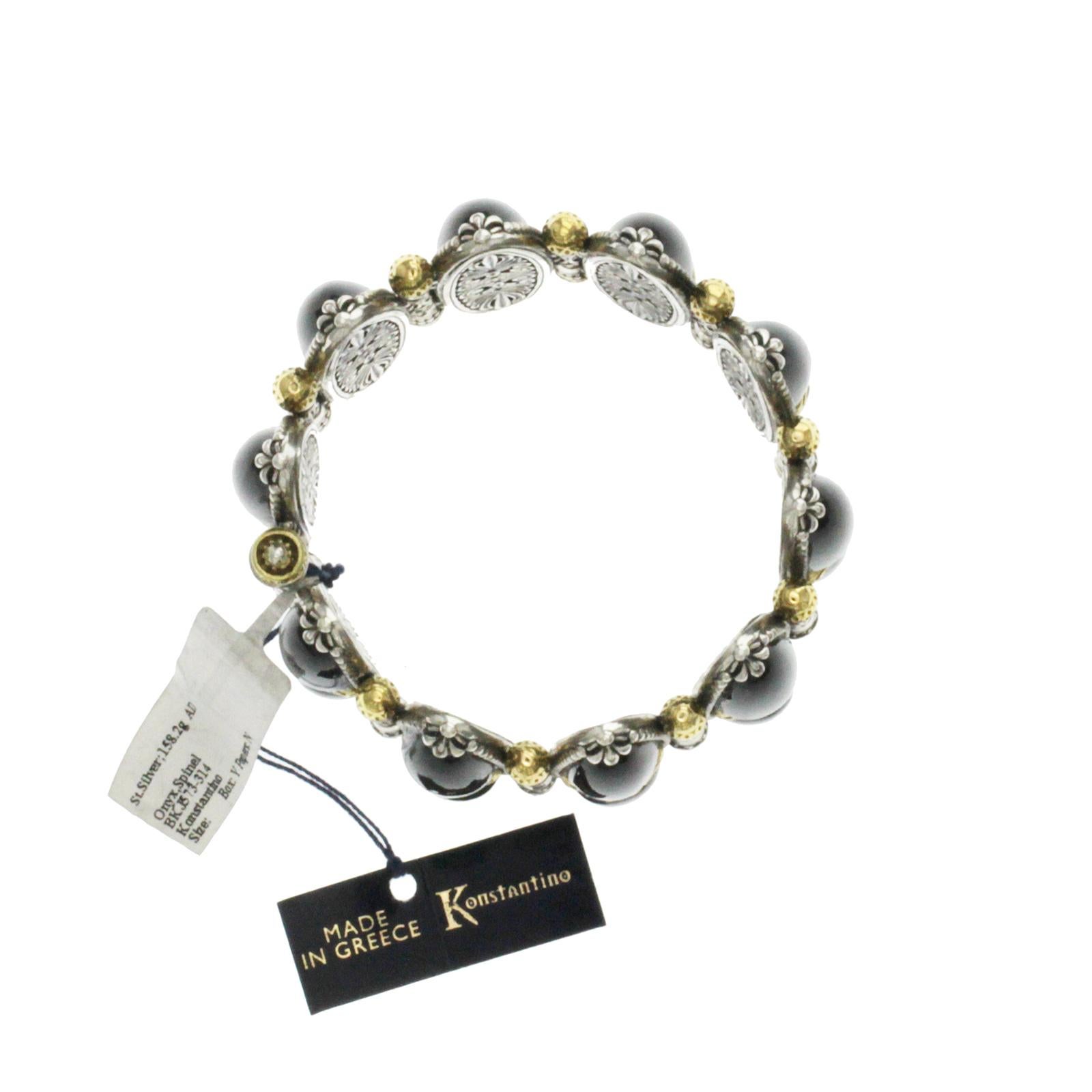 Konstantino 925 Sterling Silver & 18K Gold Black Onyx Spinel Bracelet For Sale 3