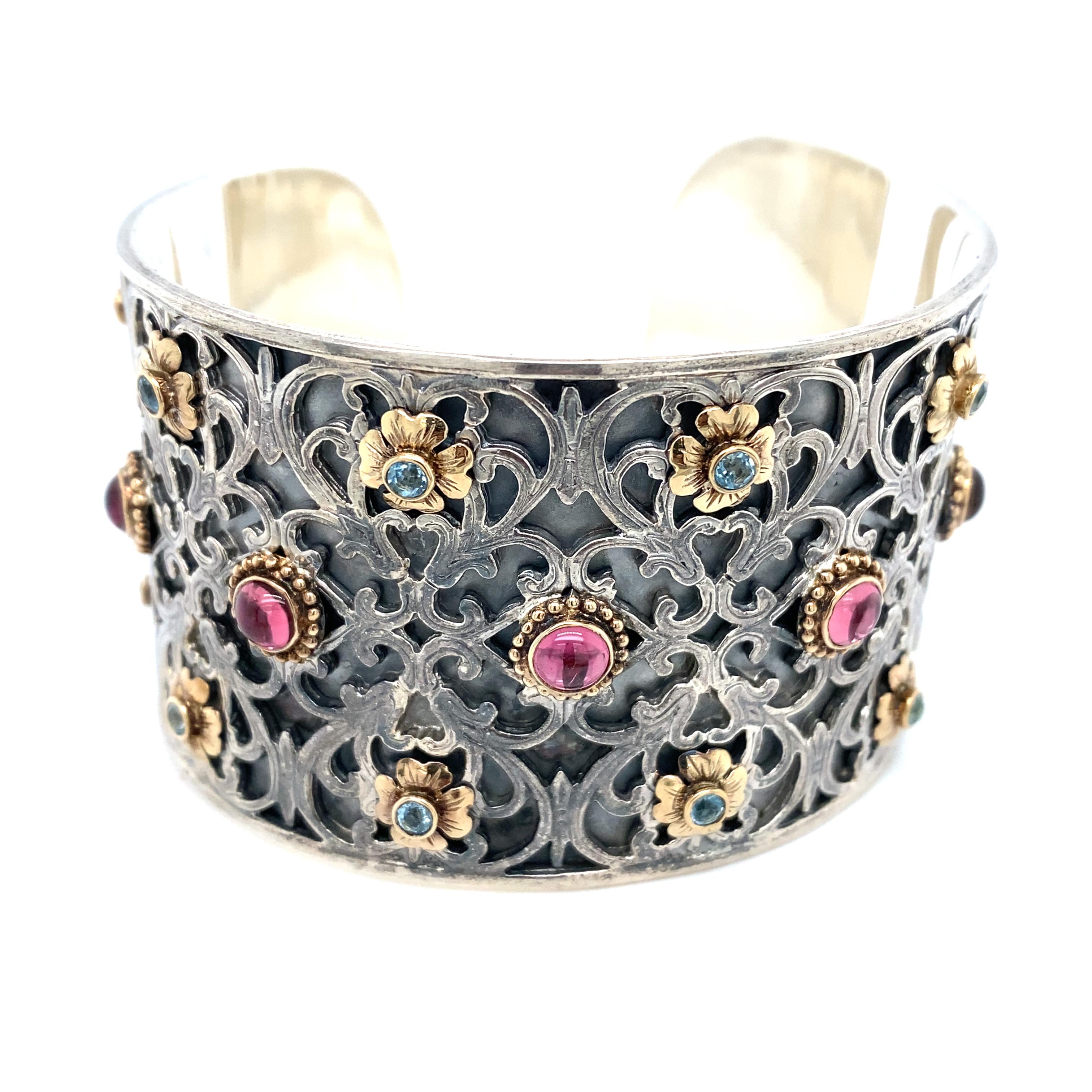 Women's or Men's KONSTANTINO Amethyst and Blue Topaz Cuff Bracelet in Sterling Silver