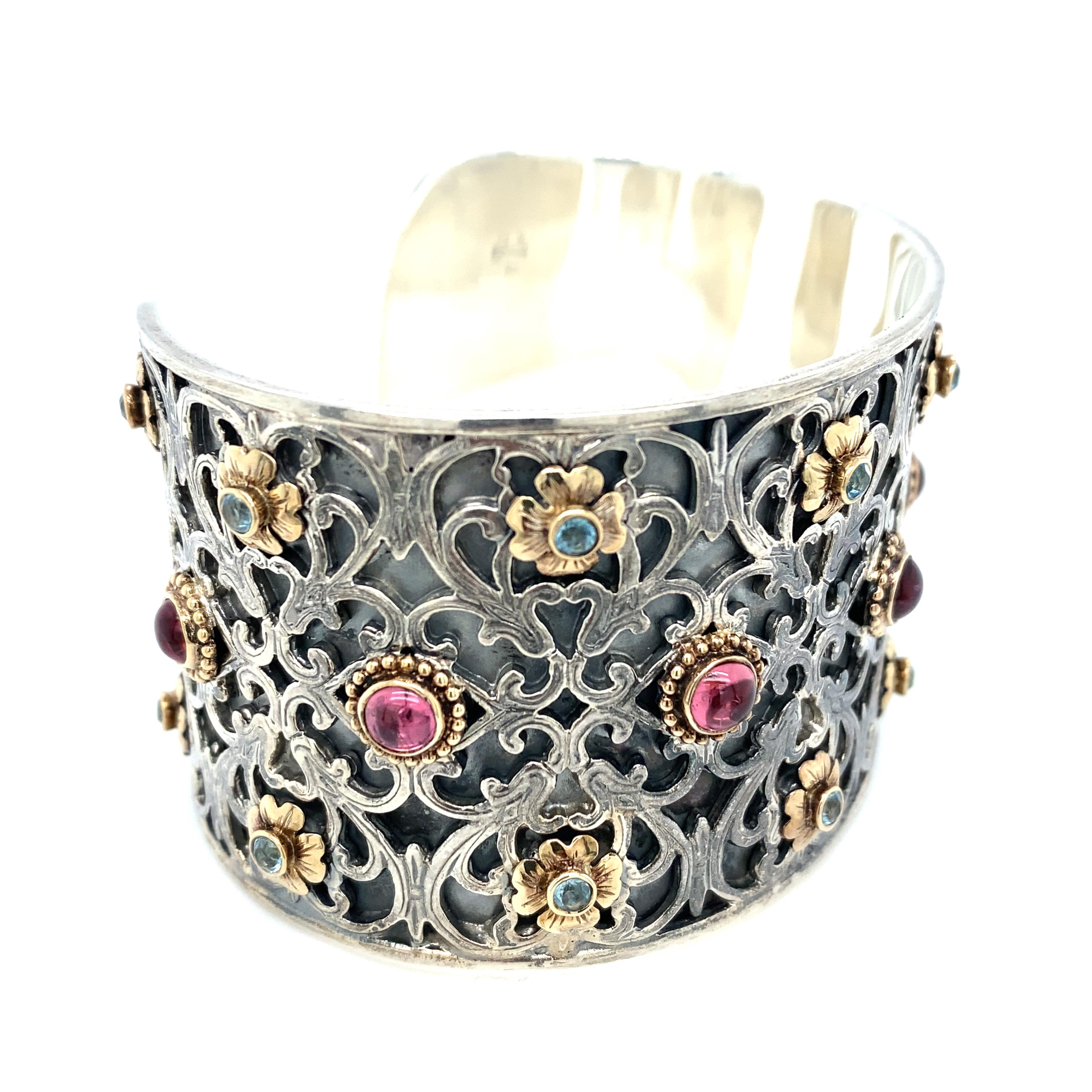 KONSTANTINO Amethyst and Blue Topaz Cuff Bracelet in Sterling Silver 2