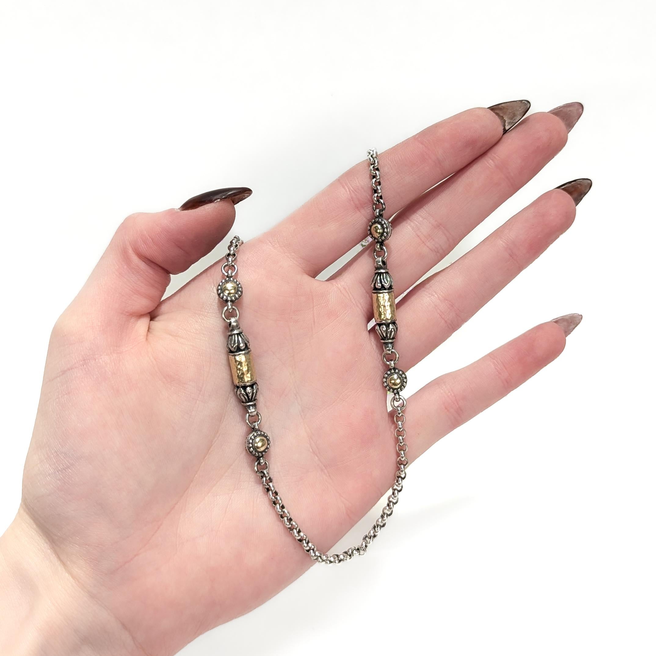 Konstantino Aspasia Sterling Silver & Gold Bullet Station Necklace In Good Condition For Sale In Philadelphia, PA