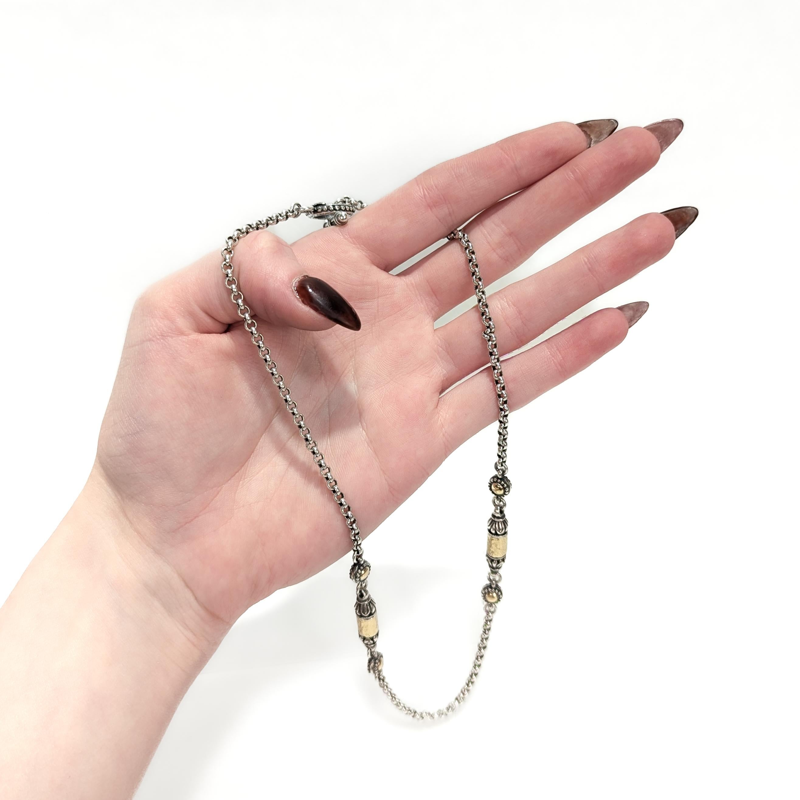 Women's or Men's Konstantino Aspasia Sterling Silver & Gold Bullet Station Necklace For Sale