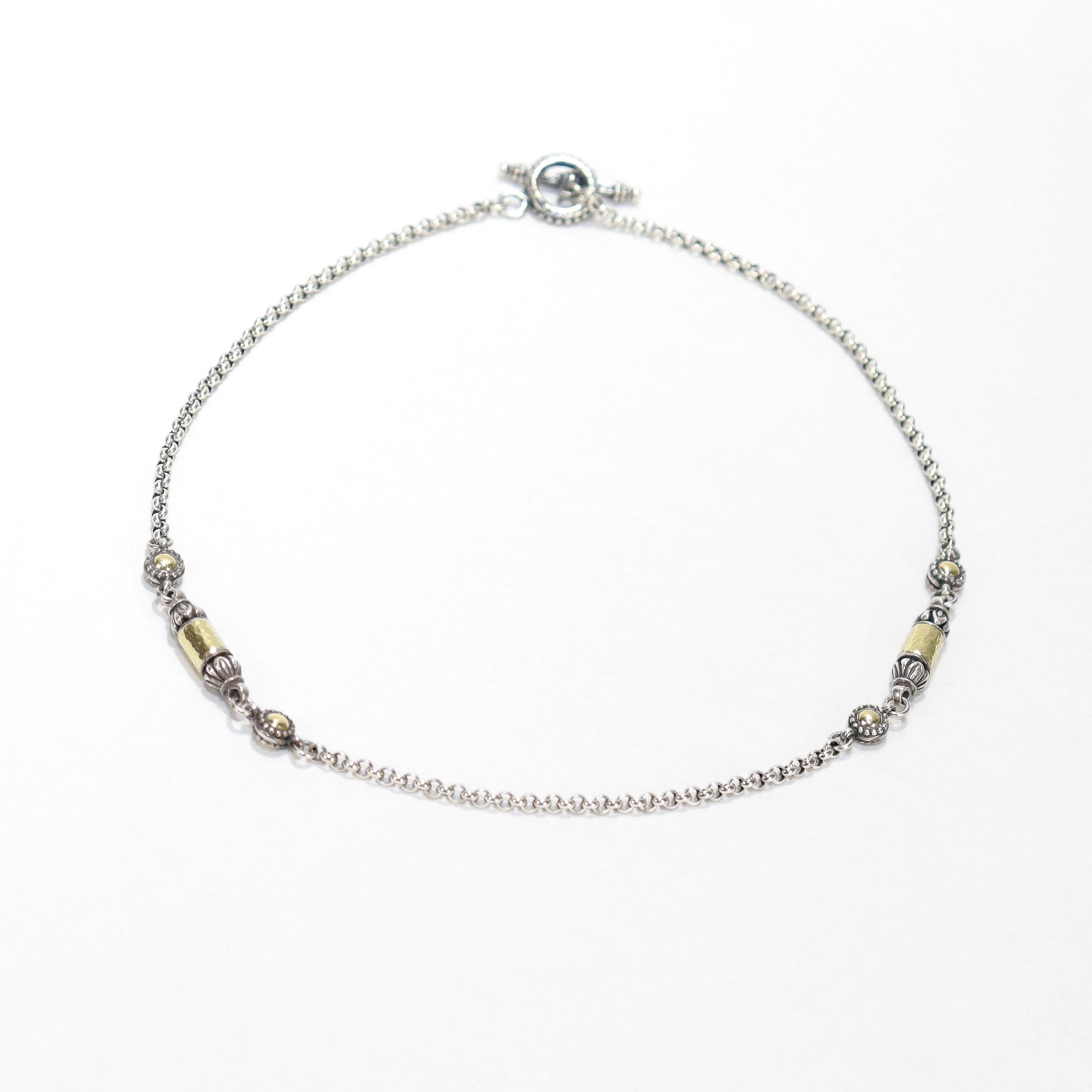 Konstantino Aspasia Sterling Silver & Gold Bullet Station Necklace For Sale 3