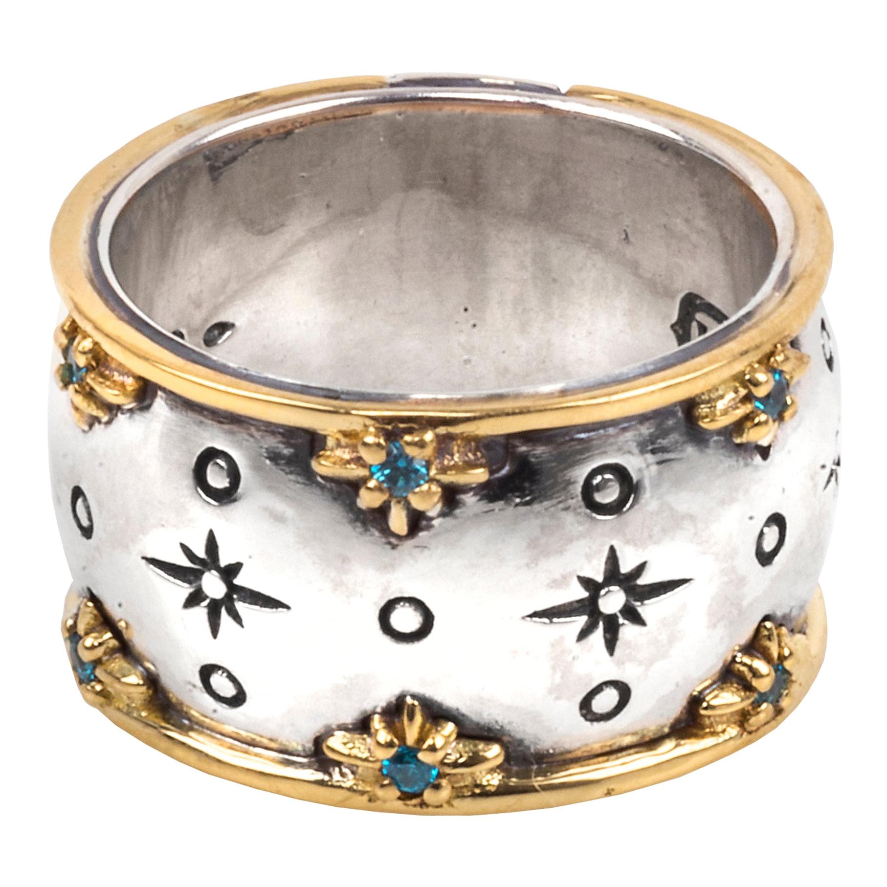 Konstantino Astria Blue Spinel Band with Sterling Silver and Gold  For Sale