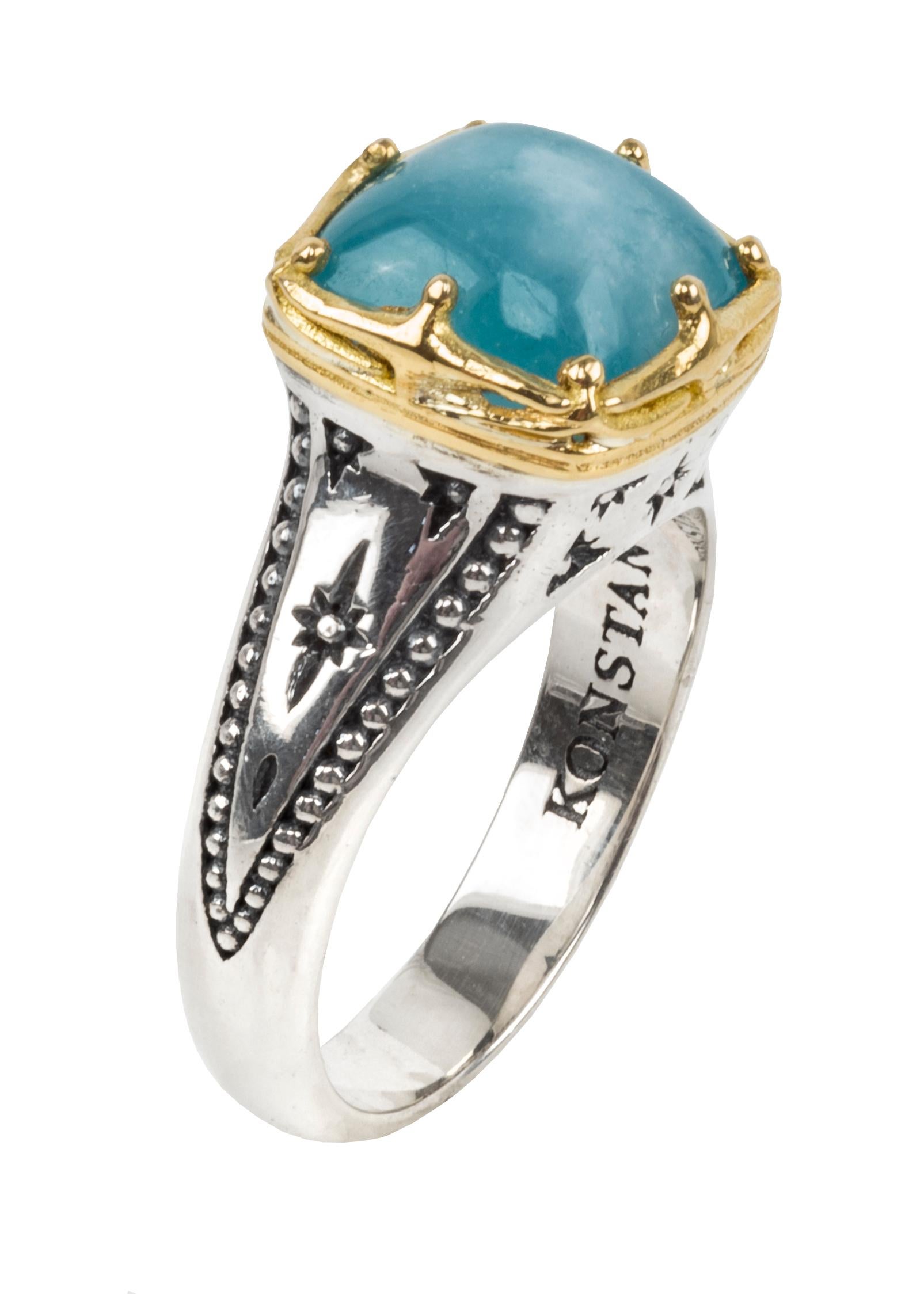 Artisan Konstantino Astria Midsize Square Aquamarine Gold and Sterling Silver Ring  For Sale