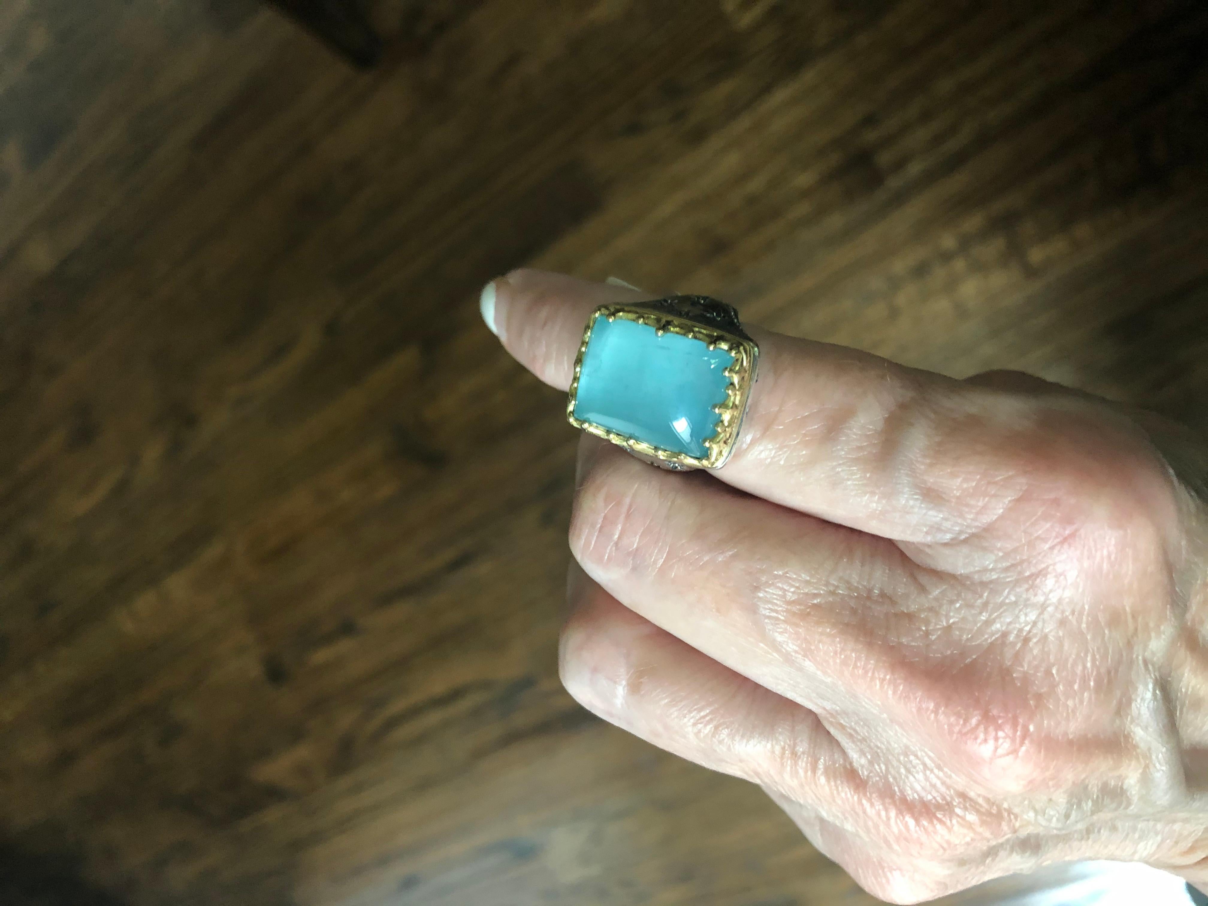 Konstantino Astria Rectangular Sterling Silver Aquamarine and Gold Ring  In New Condition For Sale In Dallas, TX