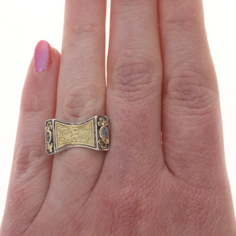 Taglio ovale Anello Konstantino Topazio Blu Sterling 925 Oro Giallo 18k Ovale .40ctw SZ 6 in vendita